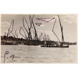 Port on the Nile, photo taken by Aziz Eloui Bey and Lee Miller, wearing drawings with sails and bird