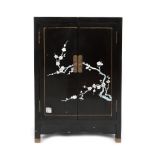 Lacquered wooden cabinet, decorated with mother of pearl twigs and cherry blossoms, China, mid-20th