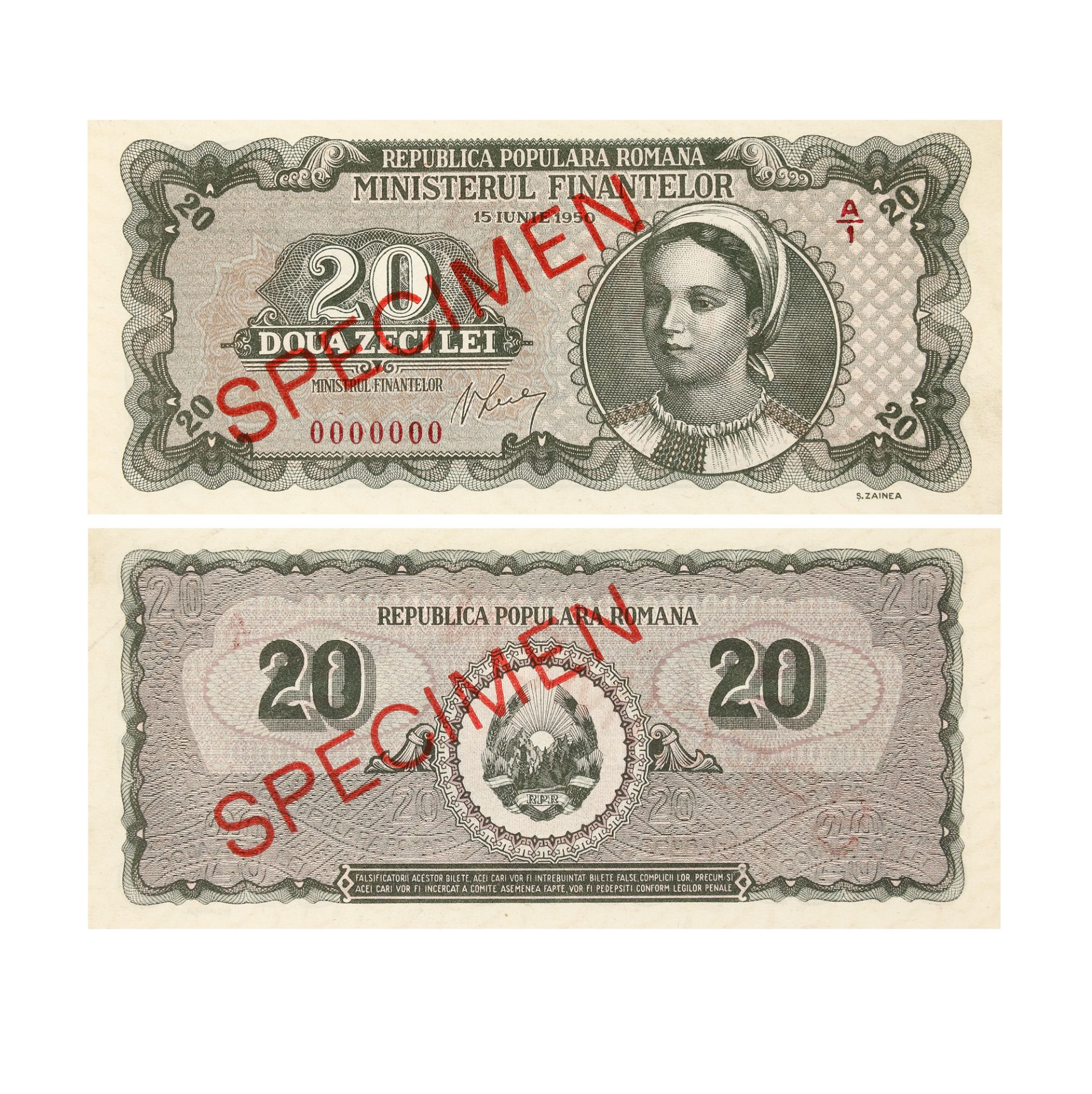 Lot consisting of twelve specimen banknotes, issued by the National Bank of Romania, 1931-1996 - Image 4 of 13