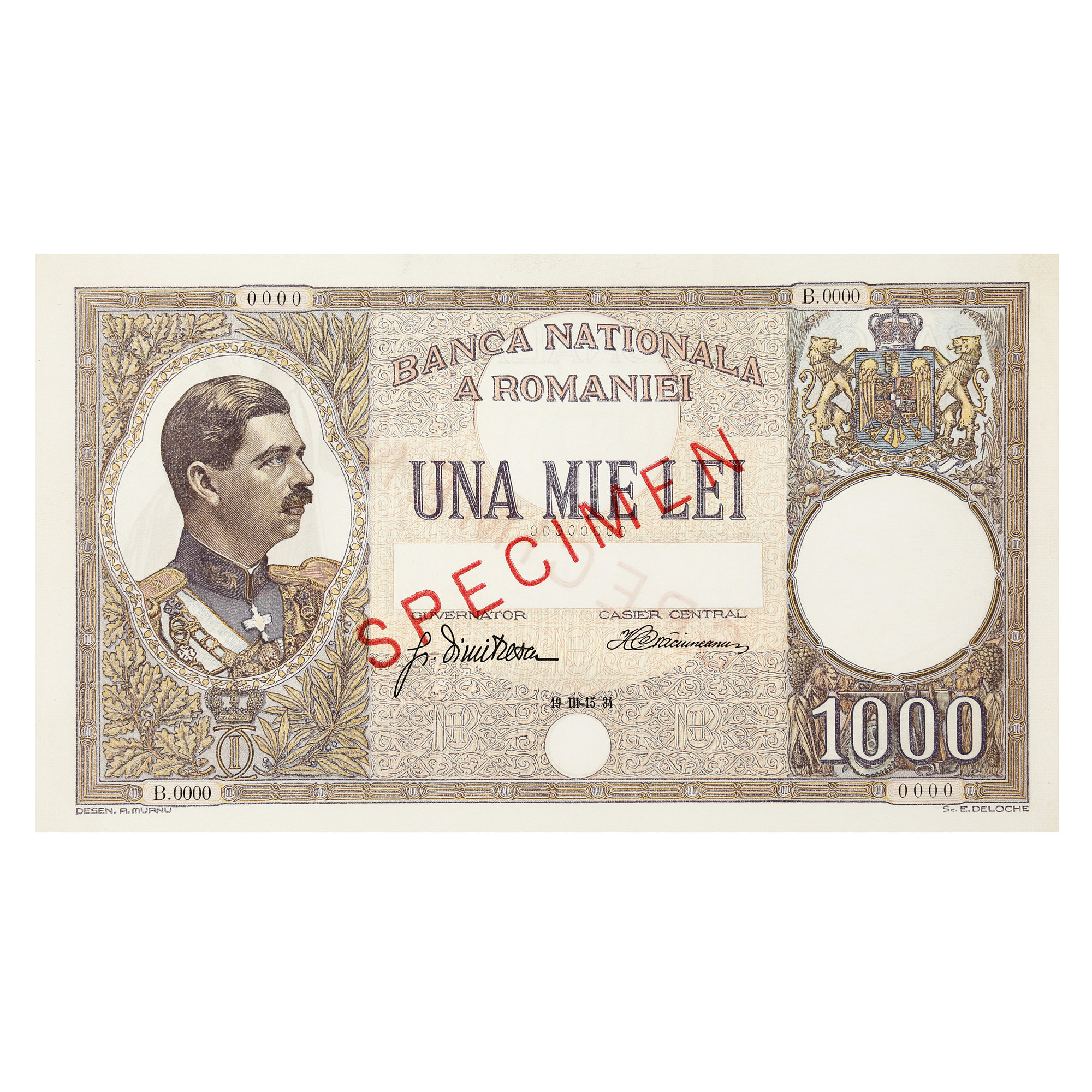 Lot consisting of twelve specimen banknotes, issued by the National Bank of Romania, 1920-1998 - Image 13 of 13