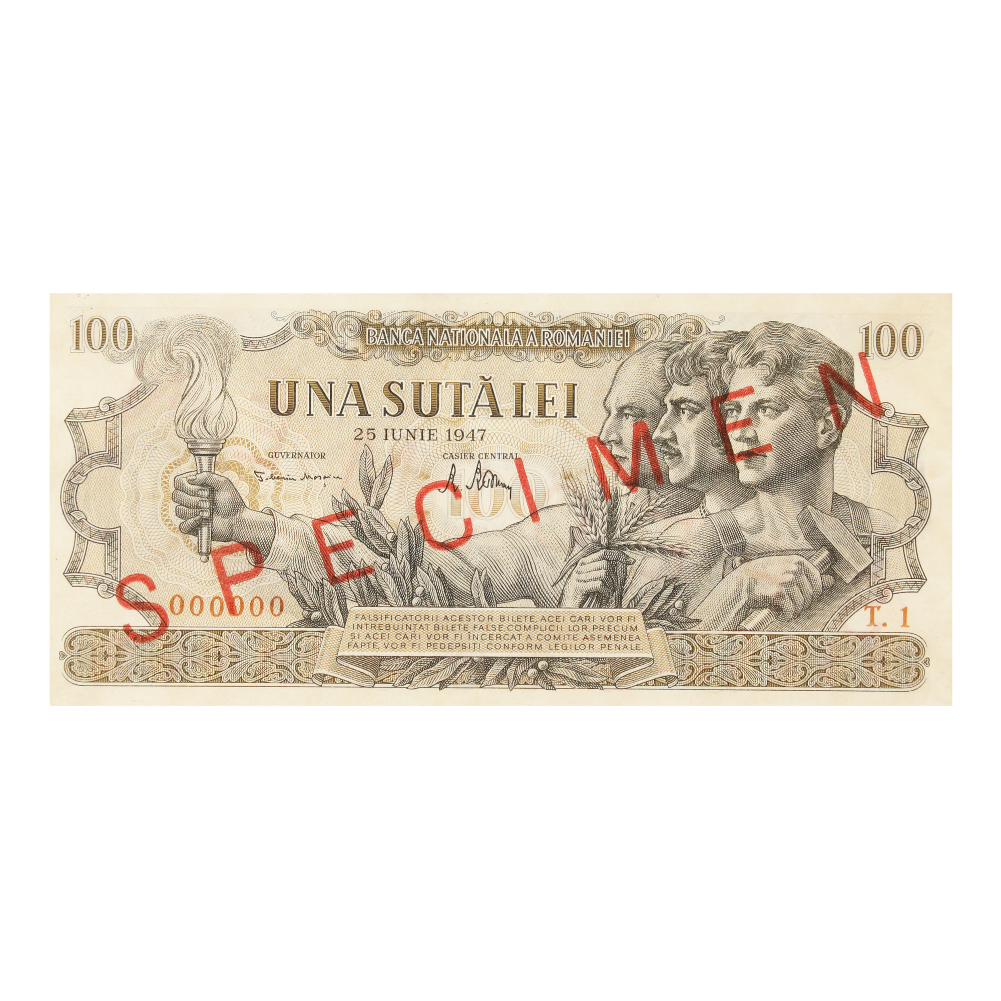 Lot consisting of twelve specimen banknotes, issued by the National Bank of Romania, 1920-1998 - Image 9 of 13