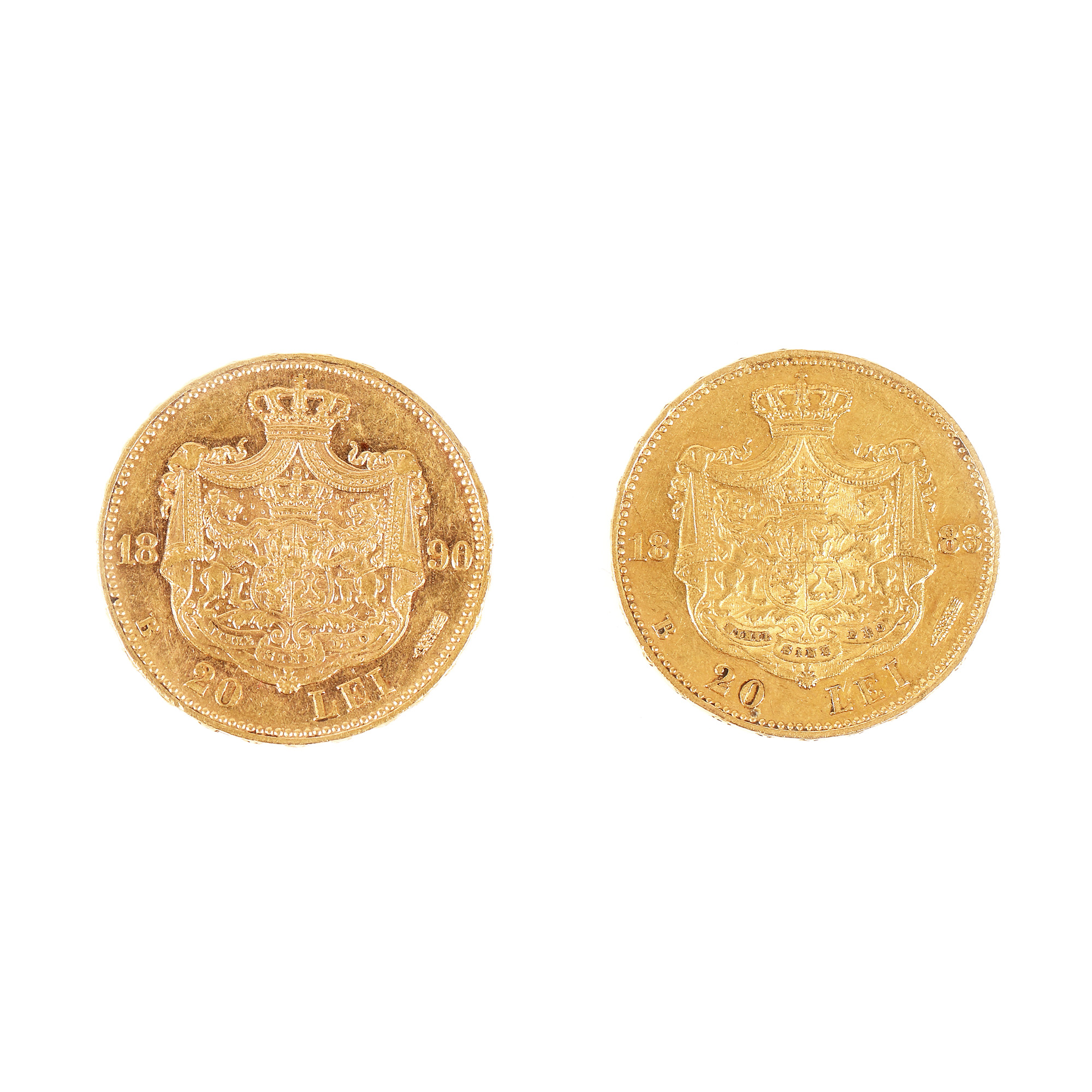 Lot consisting of two 20 Lei gold coins, 1883, 1890 - Image 2 of 3