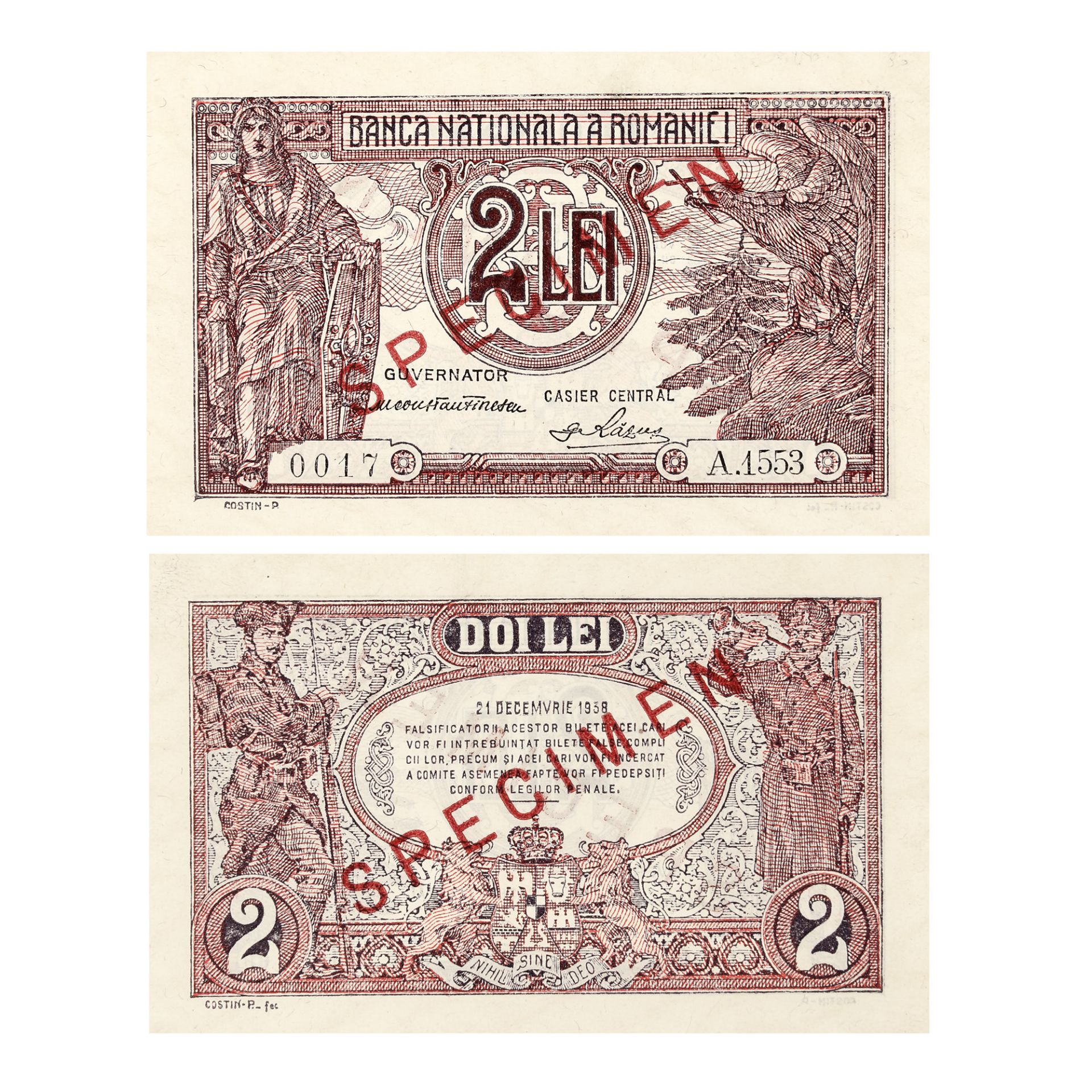 Lot consisting of twelve specimen banknotes, issued by the National Bank of Romania, 1931-1996 - Image 13 of 13