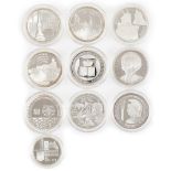 Lot consisting of ten BNR commemorative coins, silver