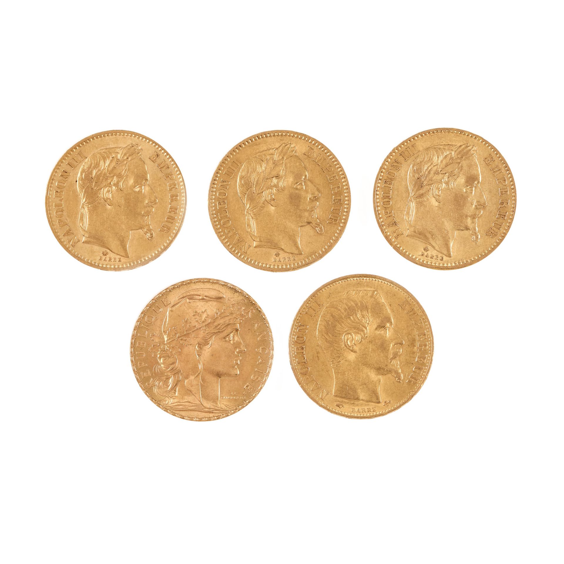 5 gold coins, 20 Francs, France, Empire and the 3rd Republic