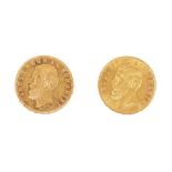 Lot consisting of two 20 Lei gold coins, 1883, 1890