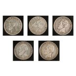 Lot consisting of five versions of the 5 Lei 1881 coin, normal, "G" slender, "G" widened, slogan and