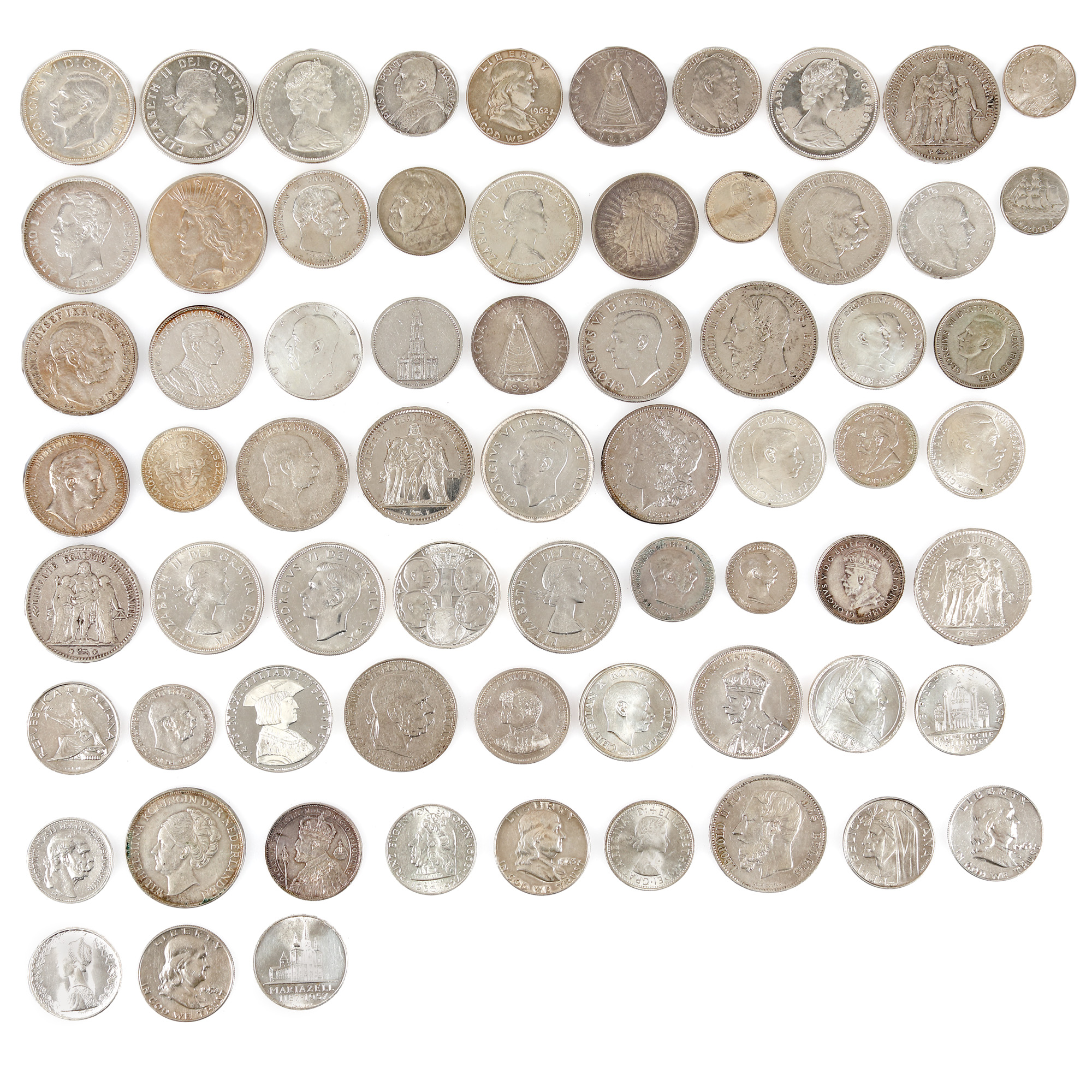 Collection of 68 international silver coins, 20th century