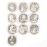 Lot consisting of ten BNR commemorative coins, silver