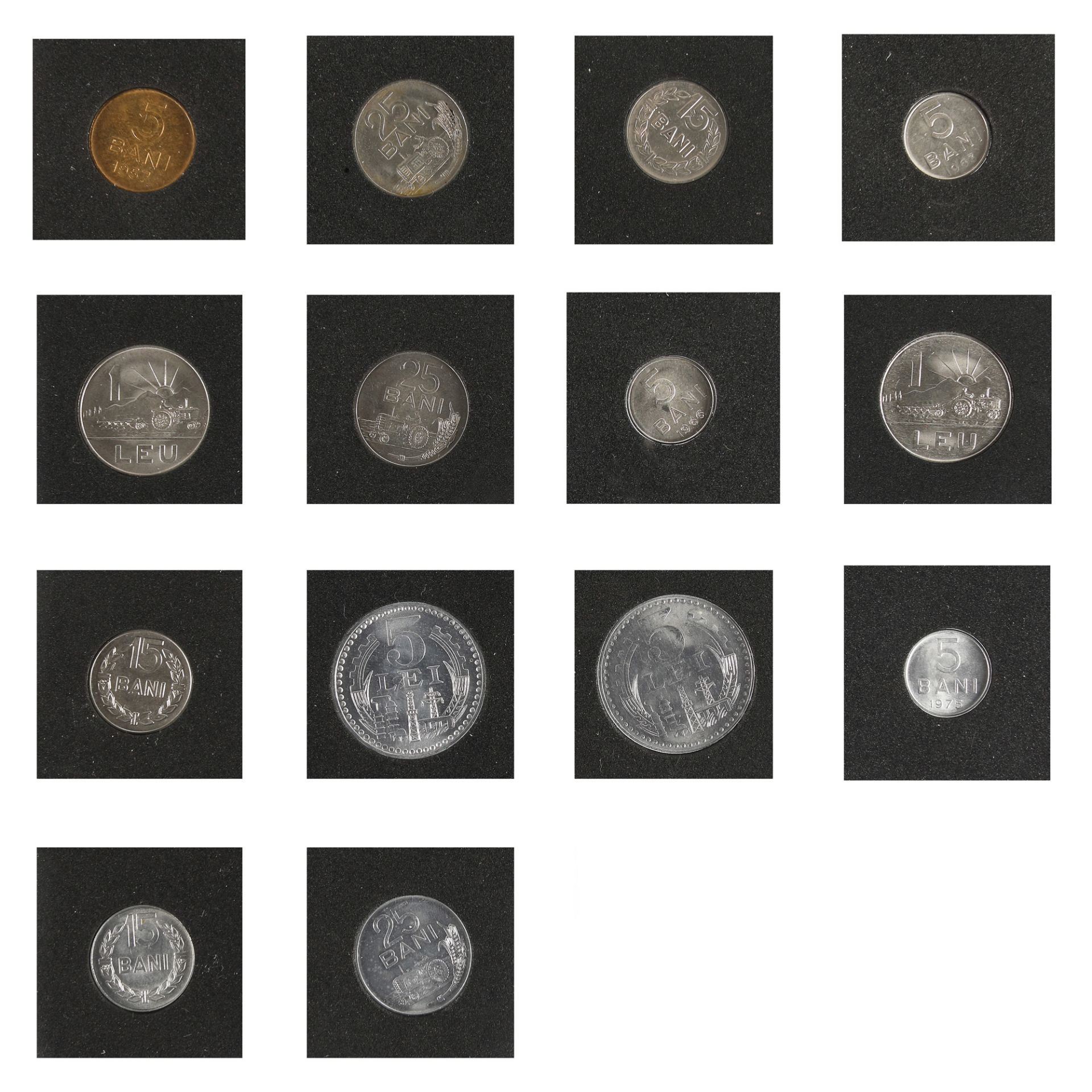 Lot consisting of fourteen coins, 5 Bani 1957, 15 Bani, 25 Bani 1960, 5 Bani, 1 Leu 1963, 5 Bani, 15 - Image 2 of 2