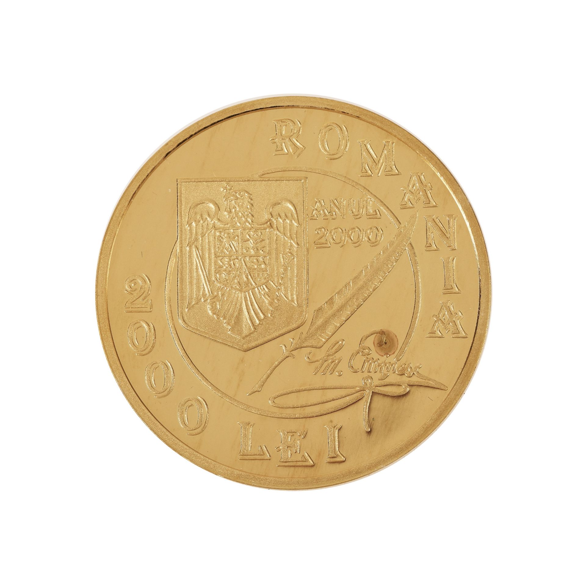 BNR commemorative coin, Mihai Eminescu, 1850-2000, gold - Image 2 of 2