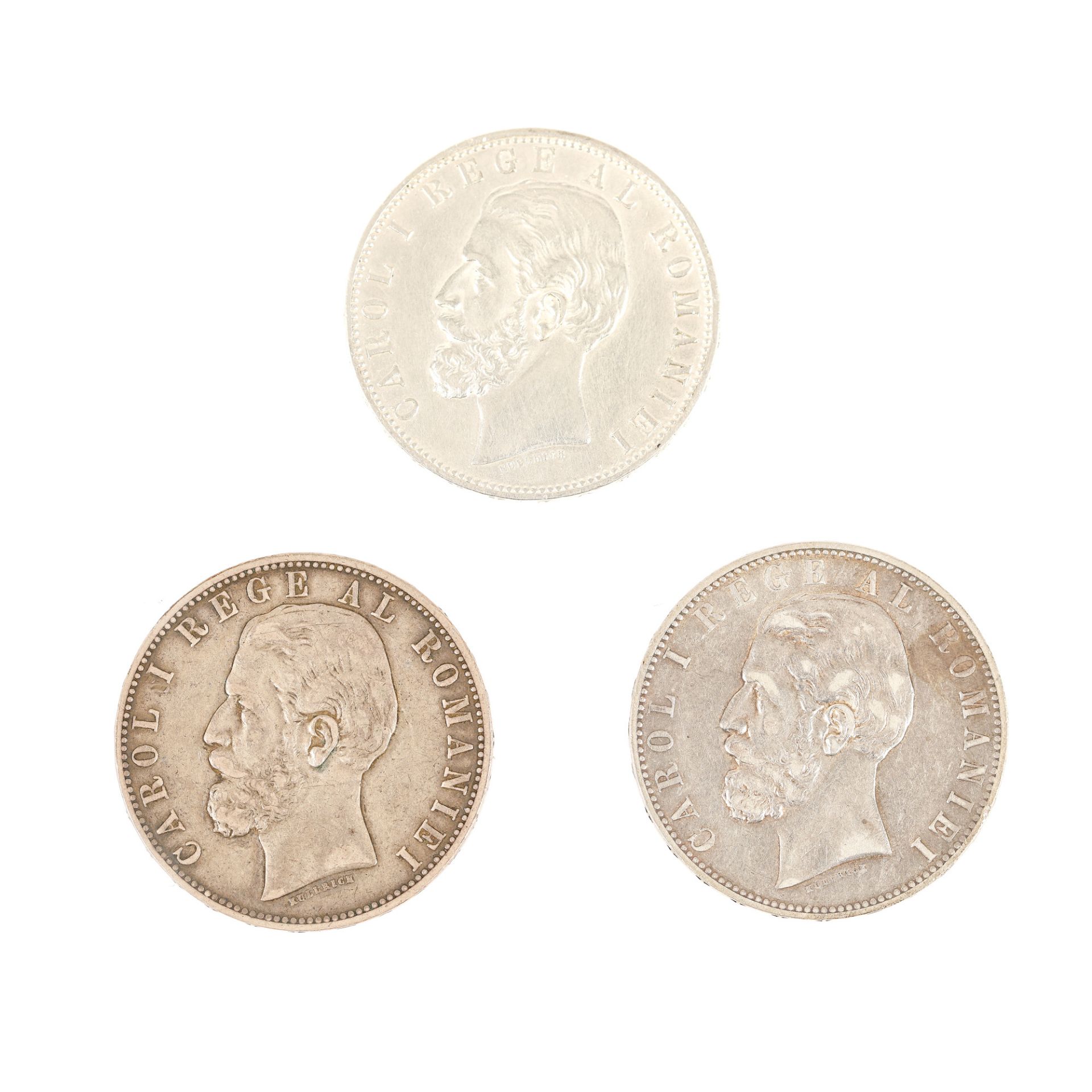 Lot consisting of three versions of the 5 Lei 1883 coin, "Kullrich" 6mm, "Kullrich" 6.5 mm, deviated - Image 2 of 2
