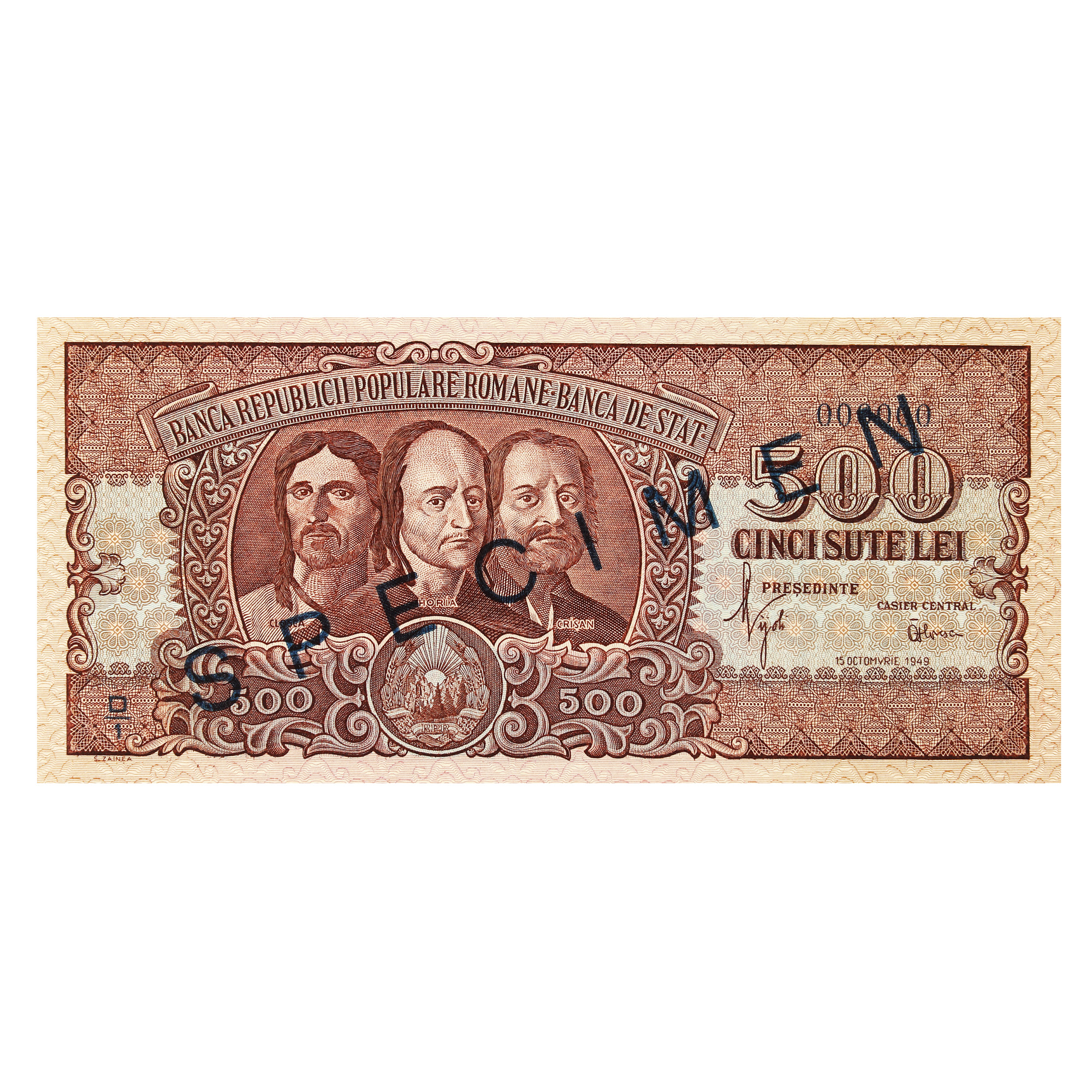 Lot consisting of twelve specimen banknotes, issued by the National Bank of Romania, 1920-1998 - Image 4 of 13