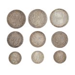 Lot consisting of nine coins, 50 Bani, 1 Leu, 2 Lei 1910, 50 Bani, 1 Leu, 2 Lei 1911, 50 Bani, 1 Leu