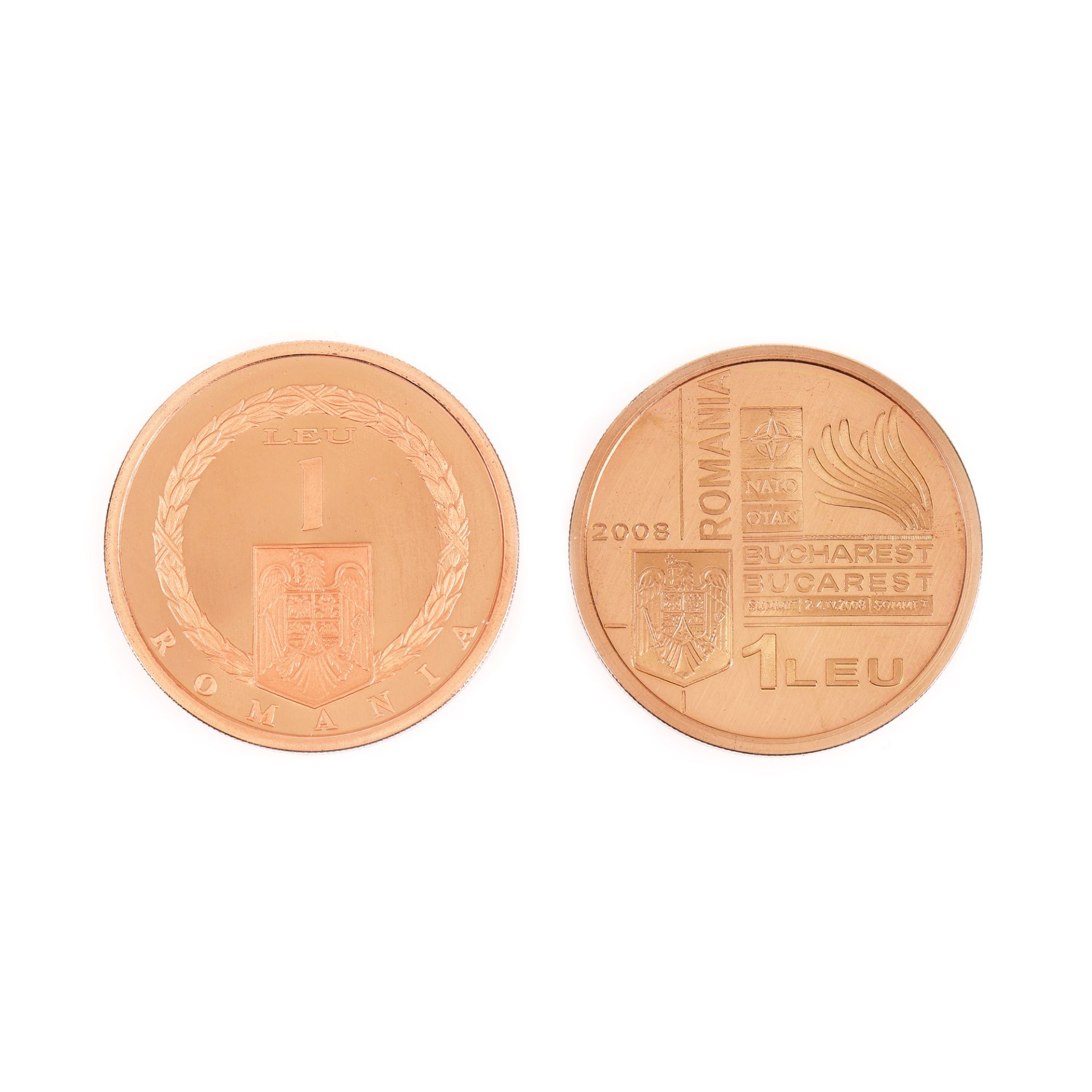 Two BNR commemorative coins, made of tombac, Ovidius Naso 2008 and NATO Summit 2008, original boxes - Image 3 of 3