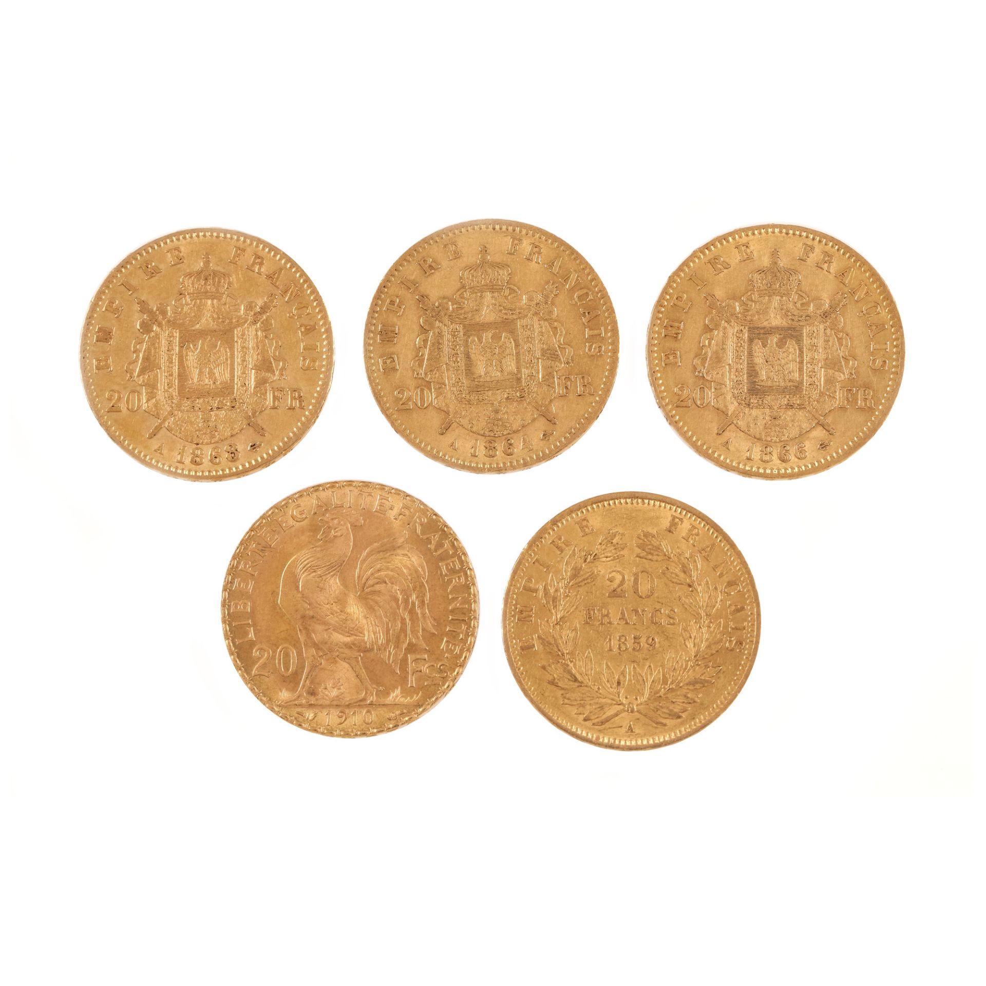 5 gold coins, 20 Francs, France, Empire and the 3rd Republic - Image 2 of 2