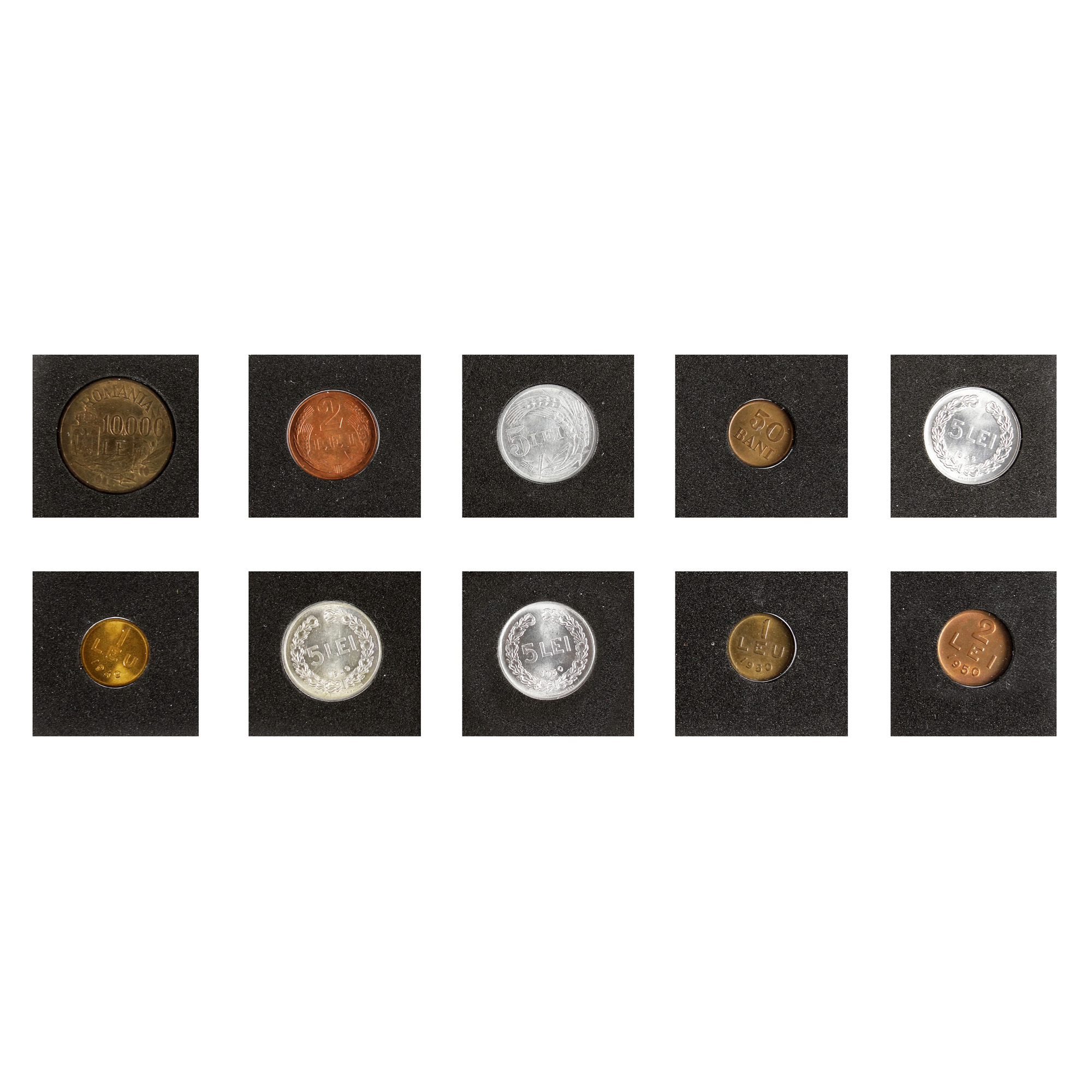 Lot consisting of ten coins, 50 Bani, 2 Lei, 5 Lei, 10000 Lei 1947, 5 Lei 1948, 1 Leu, 5 Lei 1949, 1 - Image 2 of 2