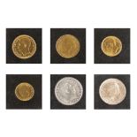 Lot consisting of six coins, 5 Lei, 10 Lei, 20 Lei Michael, 20 Lei Carol II 1930, 100 Lei 1932, 250