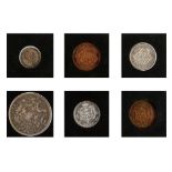 Lot consisting of six coins, 5 Bani, 50 Bani, 1 Leu, 5 Lei 1884, 5 Bani, 1 Leu 1885