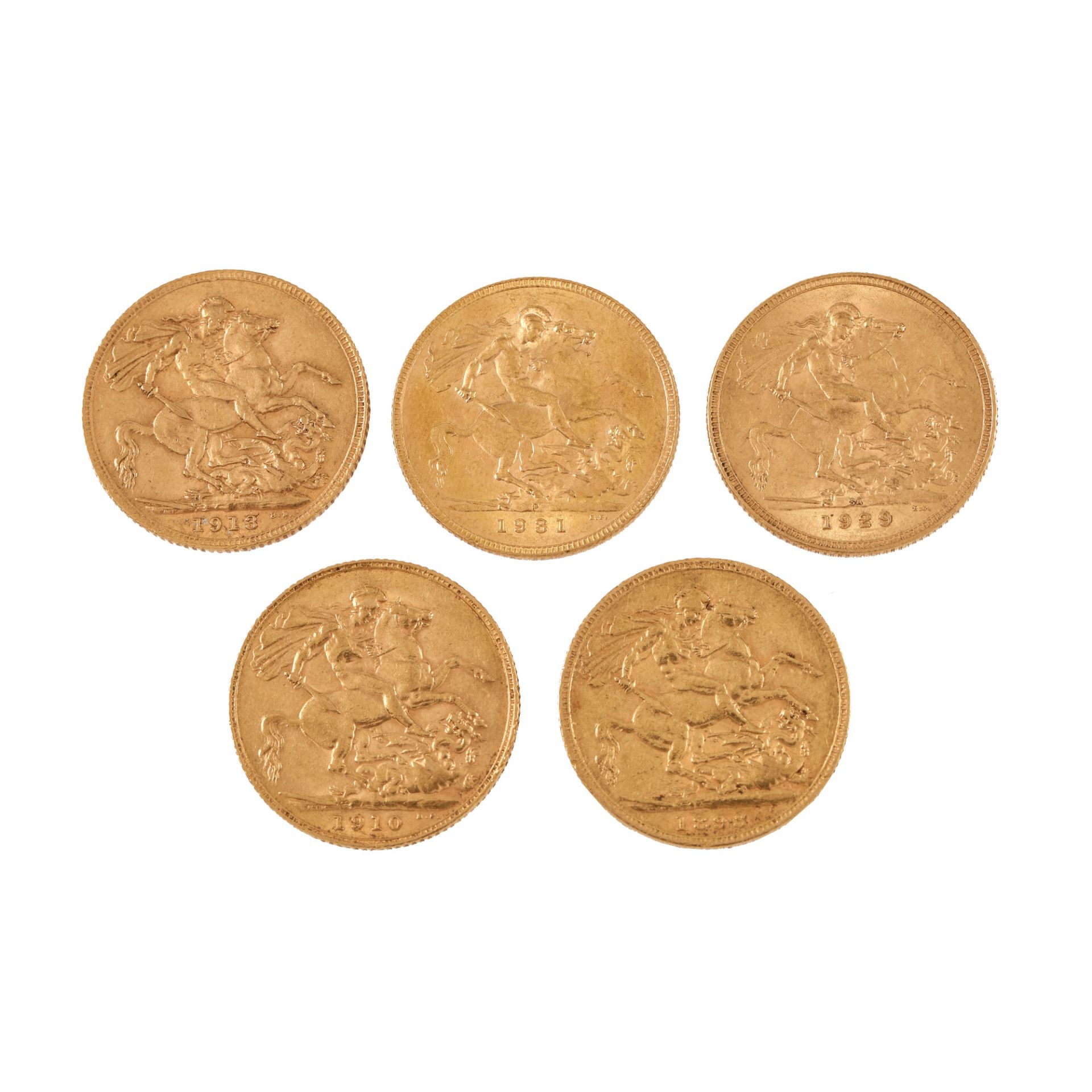 Lot of five Sovereign coins, gold, Great Britain - Image 2 of 2