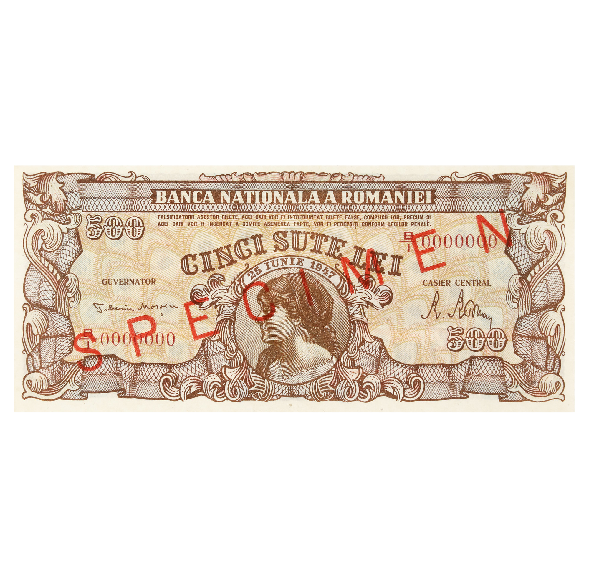 Lot consisting of twelve specimen banknotes, issued by the National Bank of Romania, 1920-1998 - Image 10 of 13