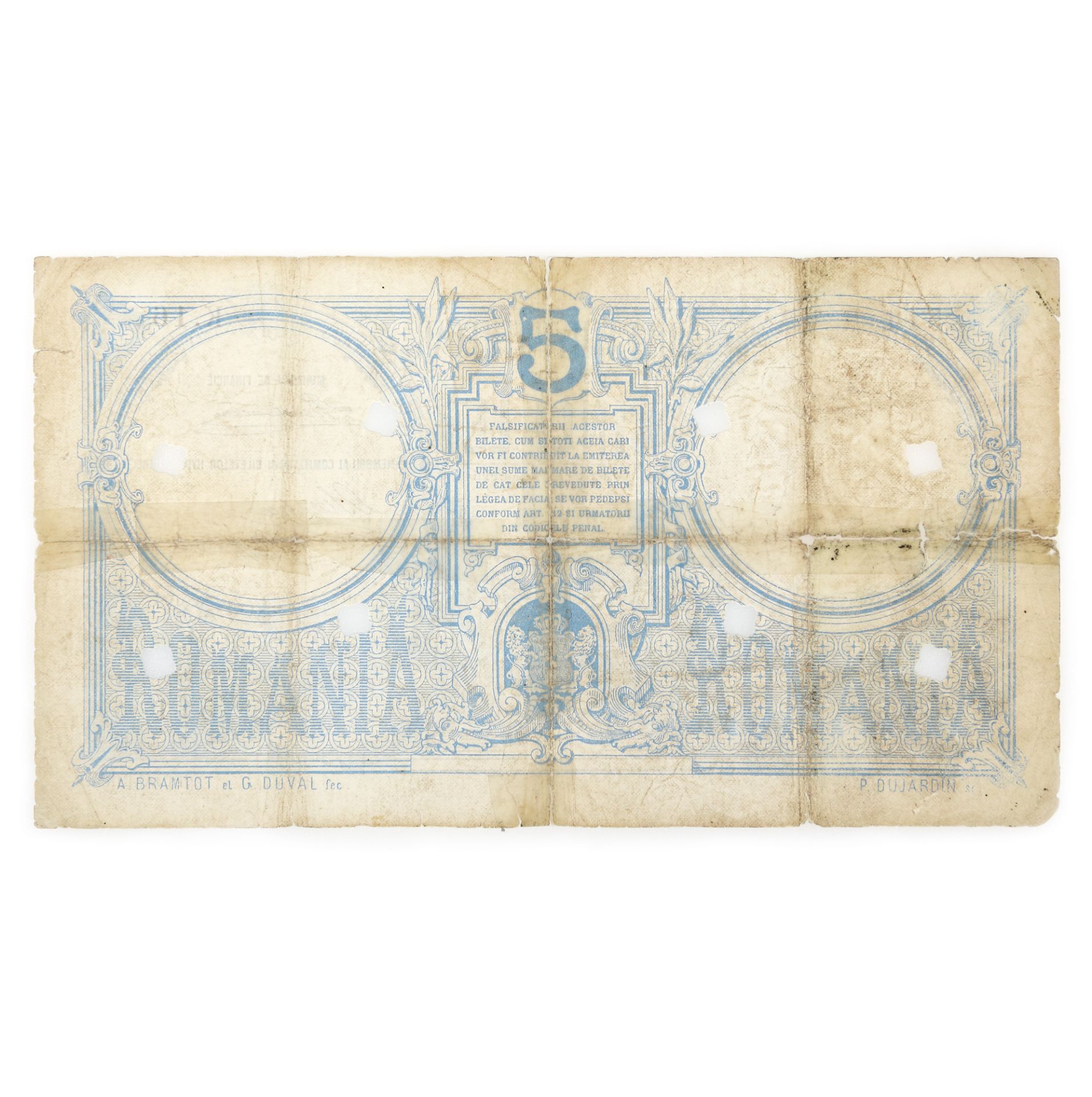 5 Lei 1877 banknote - mortgage note - Image 2 of 2