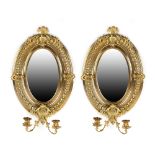 Pair of gilded girondelle mirrors, Napoleon III manner, with two lights