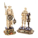 Ivory statuettes, adorned with sapphires, rubies, emeralds, amethysts and cultured pearls, late 19th