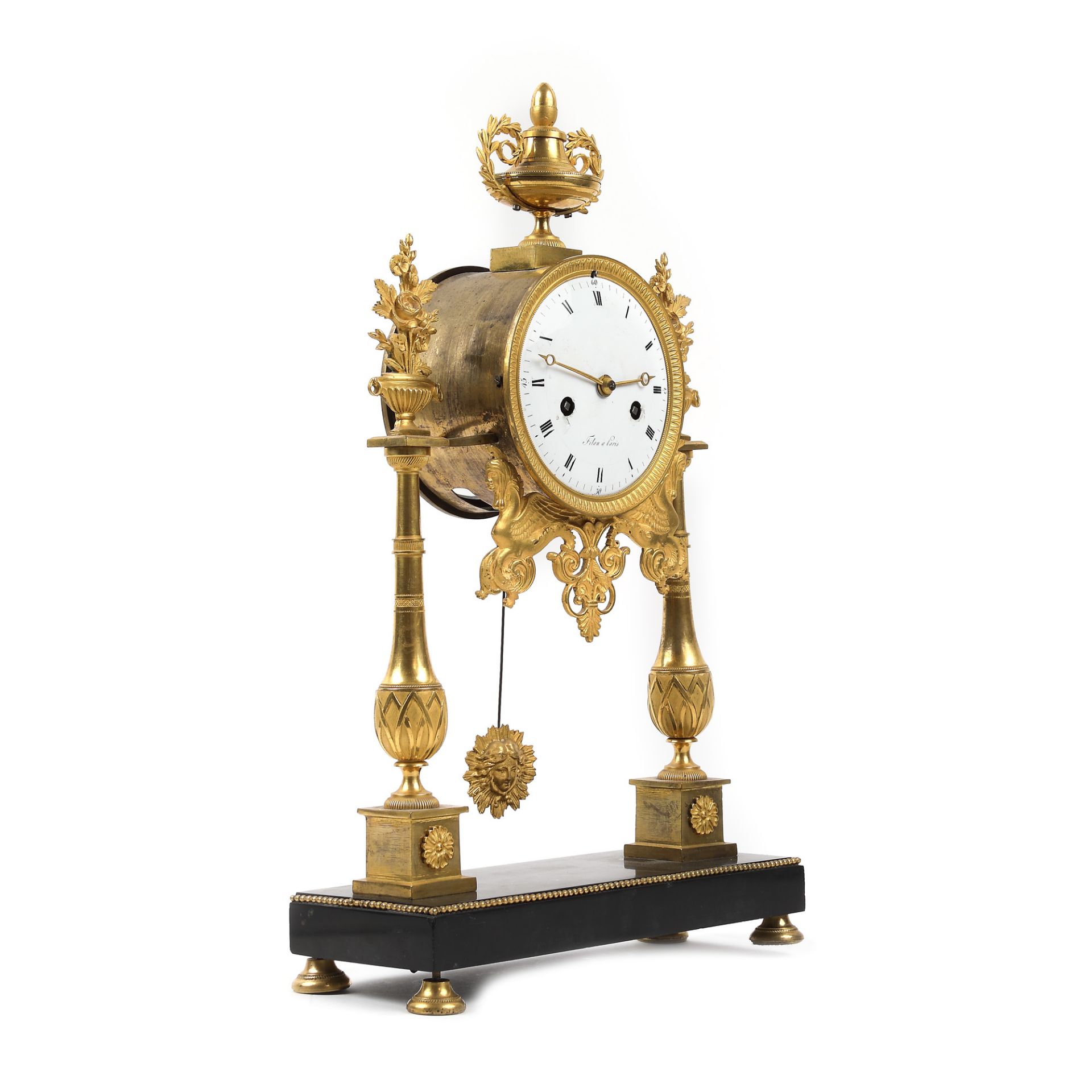 Empire clock, for the fireplace, doré bronze, 19th century - Bild 3 aus 4