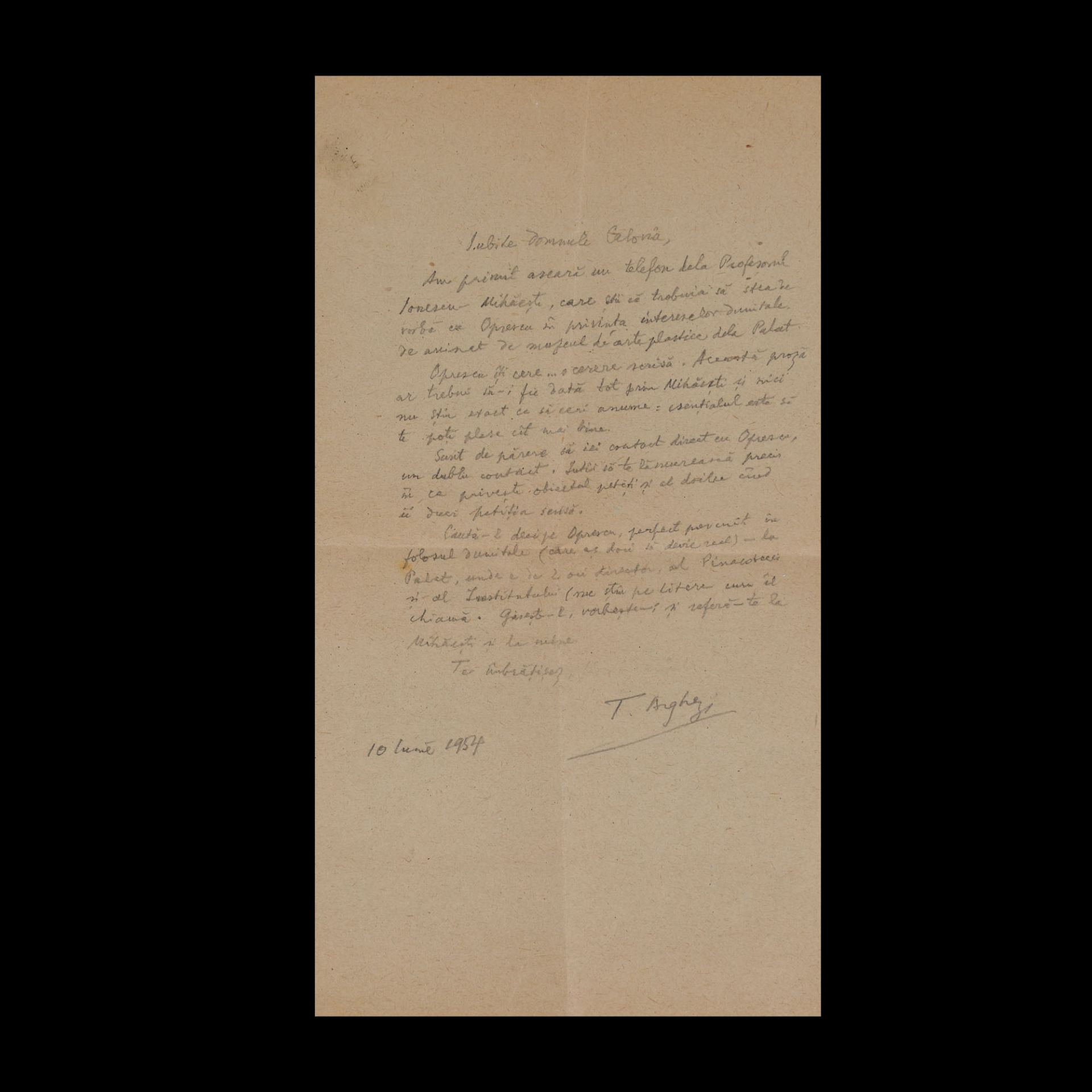 Four letters and a note sent by Tudor Arghezi to the writer Ion (Marinescu) Calovia, 1954, with enve - Image 3 of 6