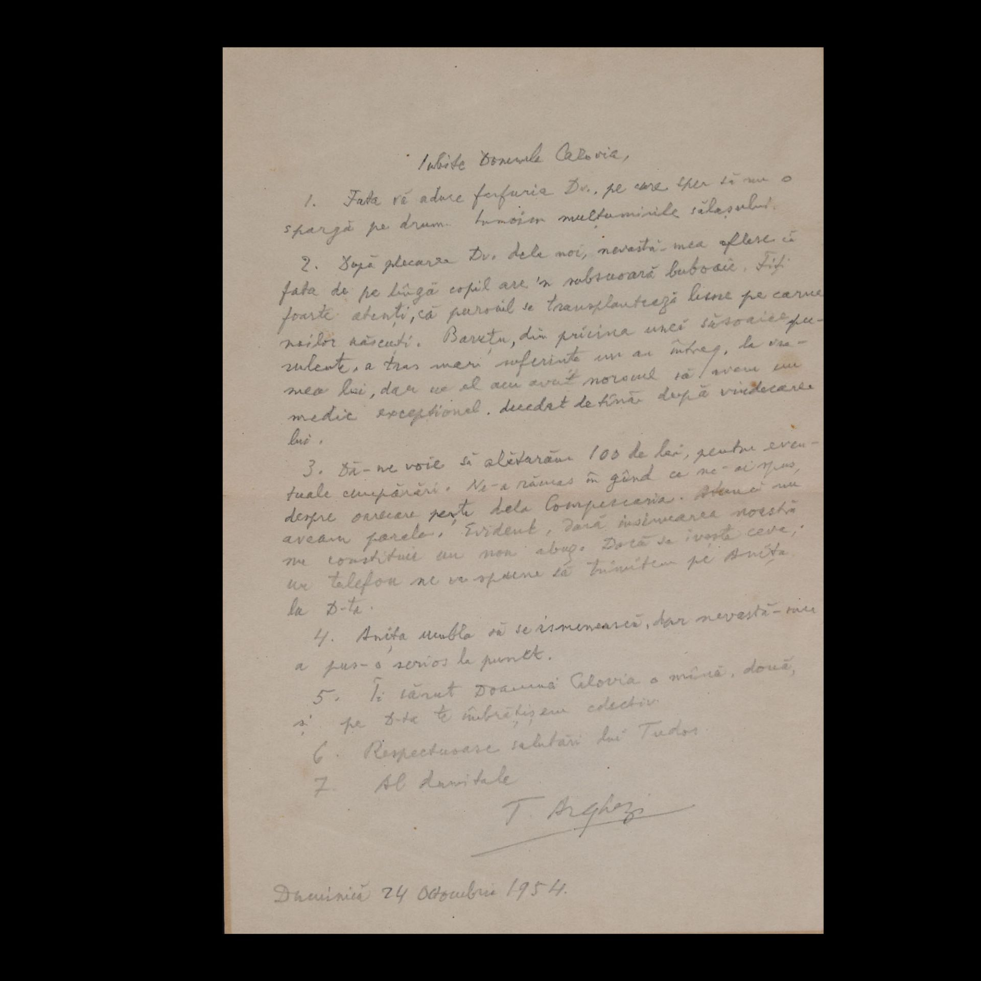 Four letters and a note sent by Tudor Arghezi to the writer Ion (Marinescu) Calovia, 1954, with enve - Image 2 of 6