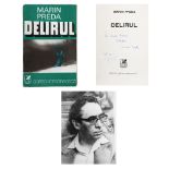 Photograph illustrating Marin Preda and the book "Delirul", by Marin Preda, Bucharest, 1975, with th