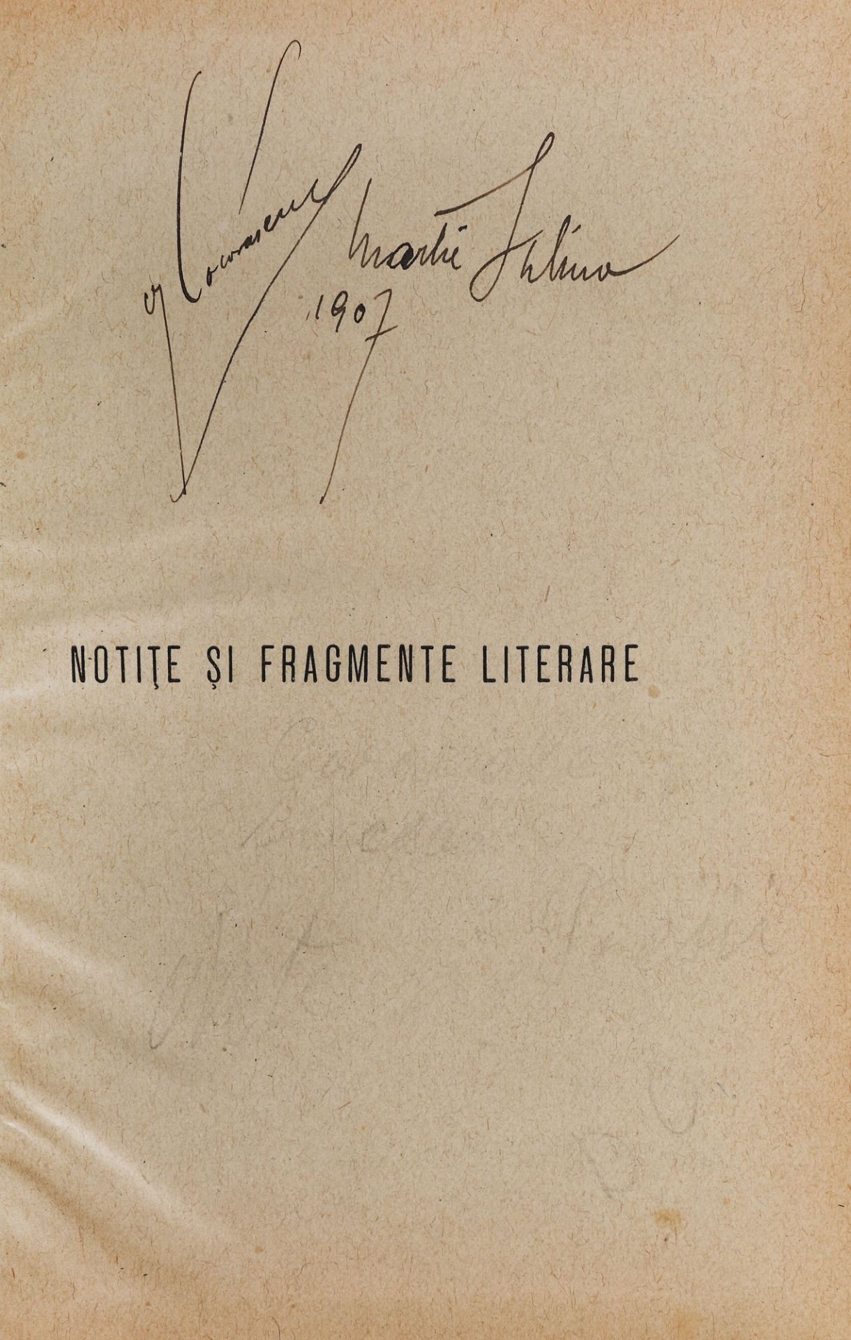 "Noti?e ?i fragmente literare", by Ion Luca Caragiale, editio princeps, Bucharest, 1897