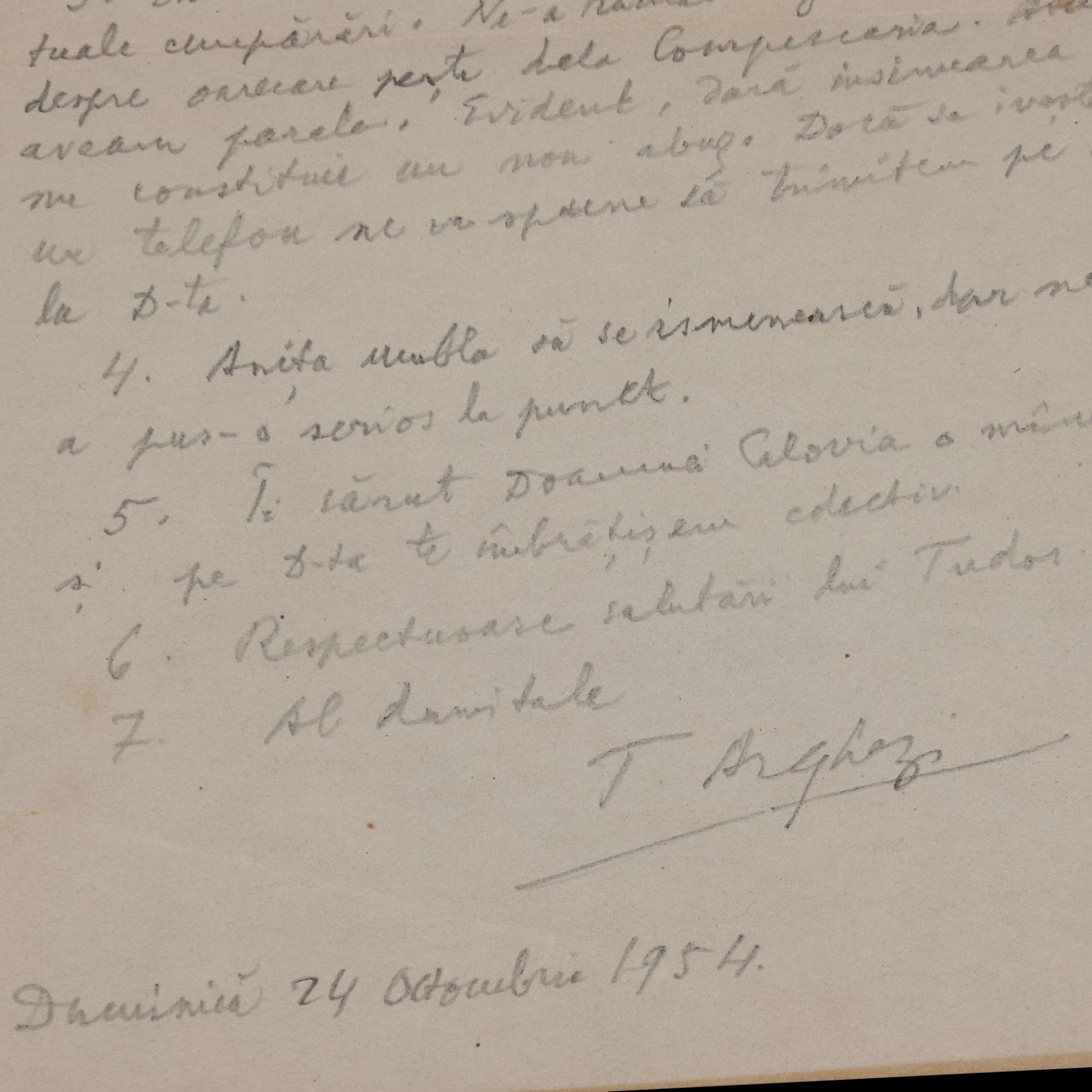 Four letters and a note sent by Tudor Arghezi to the writer Ion (Marinescu) Calovia, 1954, with enve - Image 4 of 6