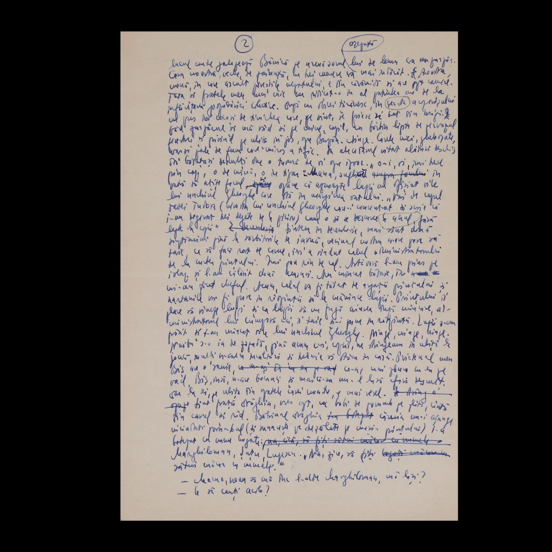 "Împliniri" manuscript, by F?nu? Neagu, 1970s, from the collection of the avant-garde poet Sa?a Pan?