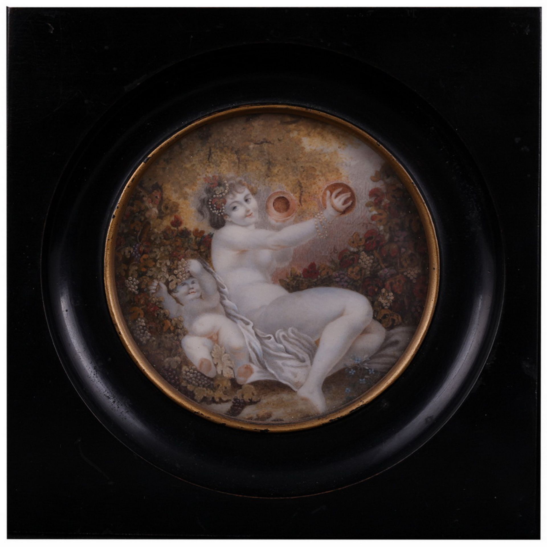 Pair of porcelain paintings "Cupids". [XIX century]. <br>Europe. Dimensions:  8 cm (diameter), 11,6x - Bild 2 aus 5