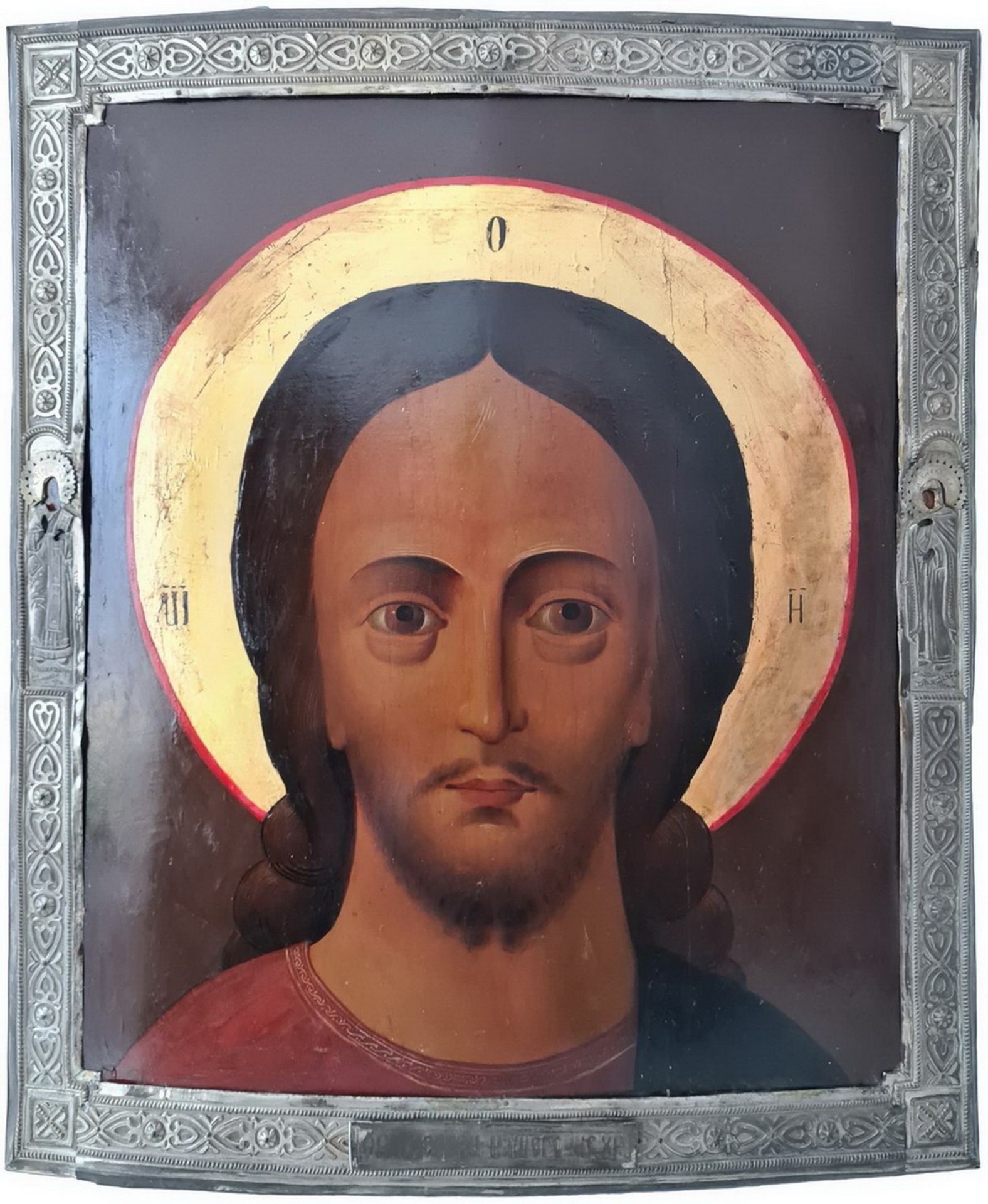 [Large]. Russian icon "Saviour with Fearsome Eye" with a metal basma oklad. - 19th century; - Bild 2 aus 4