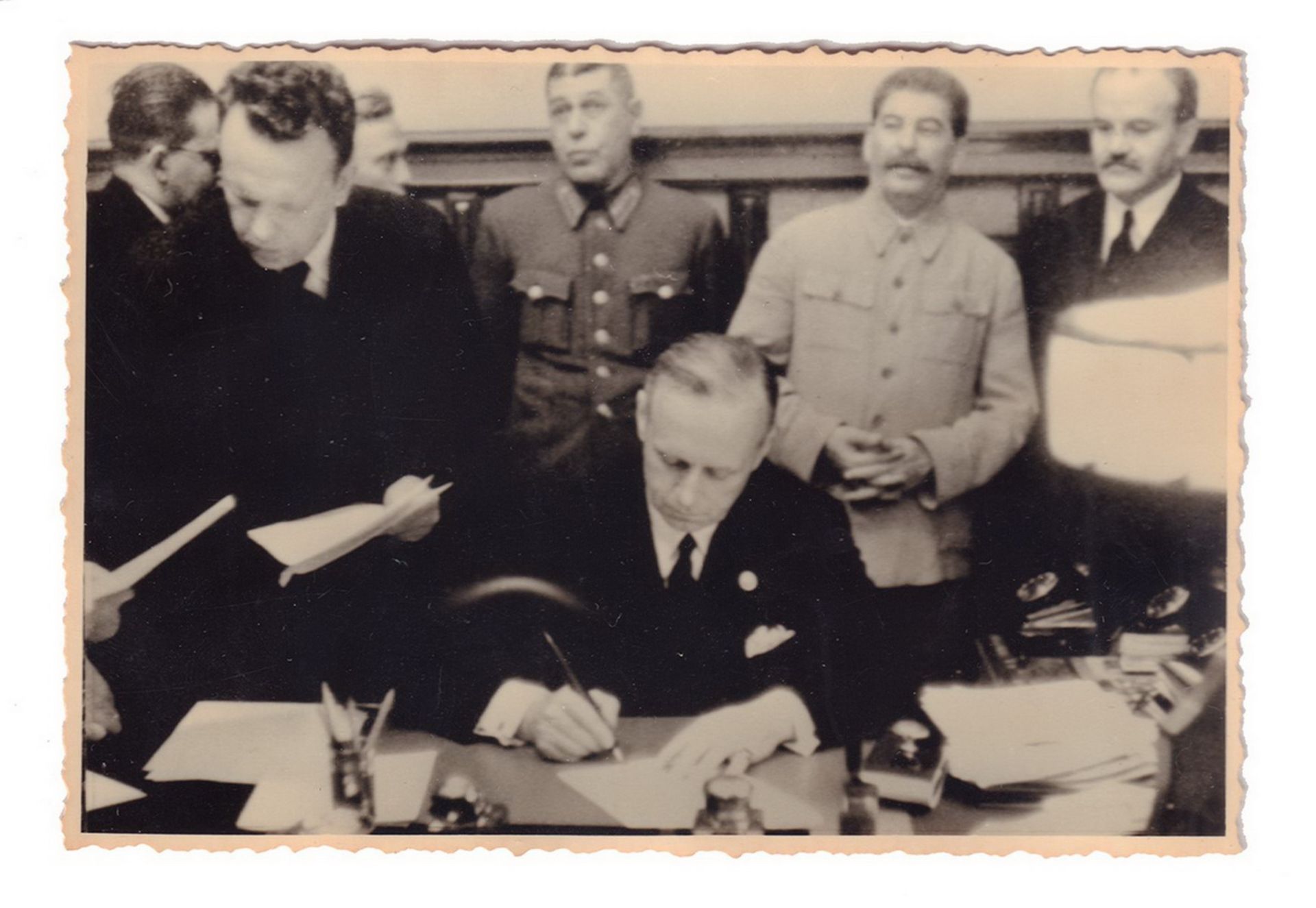 [Soviet]. G. Hoffmann, Joachim von Ribbentrop, Joseph Stalin, V. Molotov at the signing of Non Attac