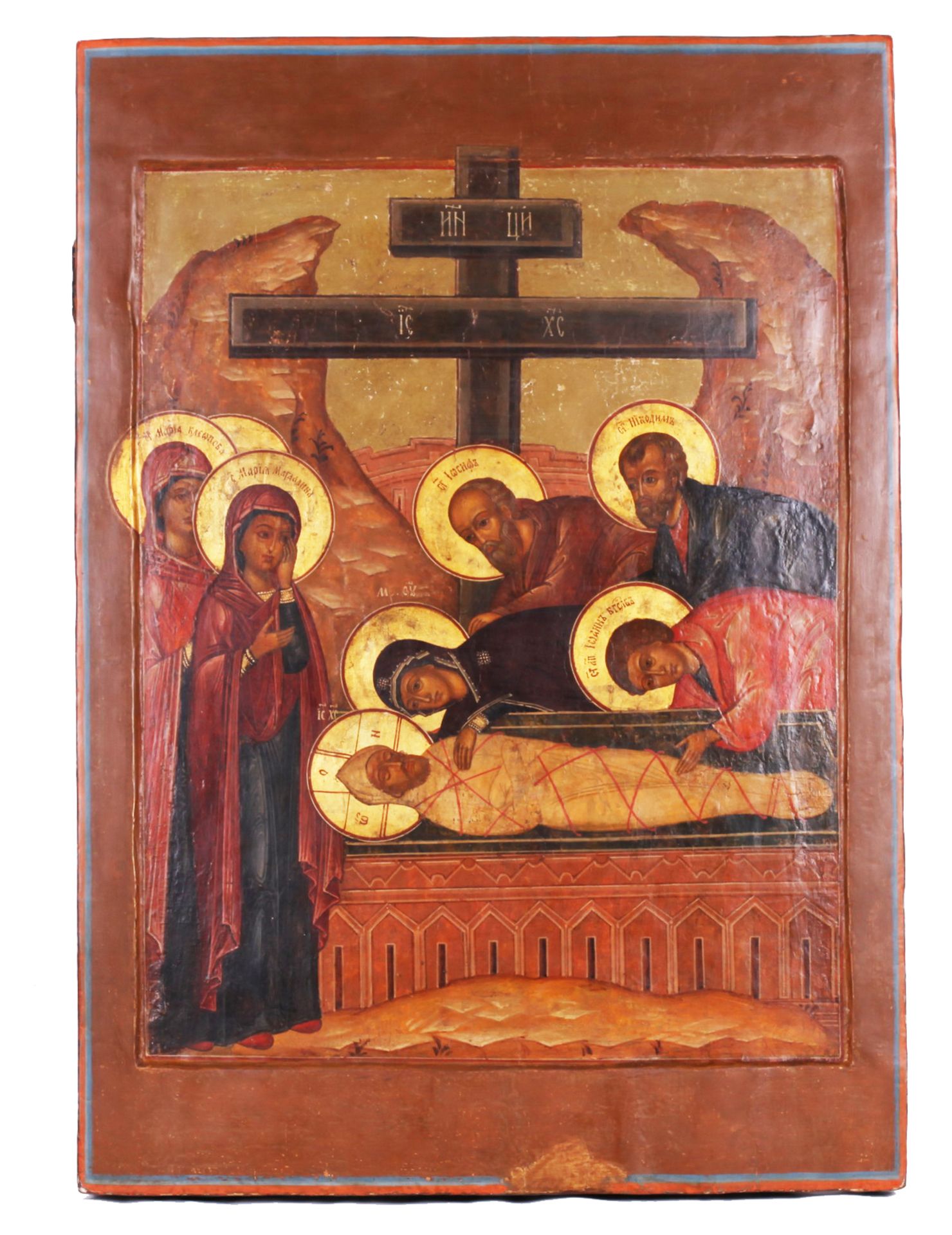 [Large]. Russian icon "The Deposition".Wood, tempera, levkas, gilding. Cut-back centre