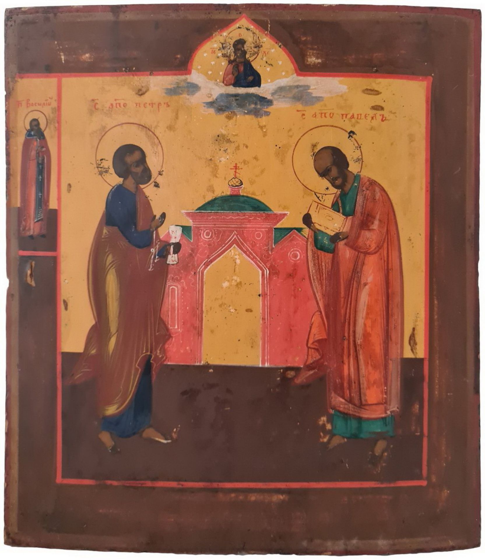 Russian icon "Saints Peter and Paul". - 19th. century; 36x31 cm.<br>Tempera on wood, levkas.