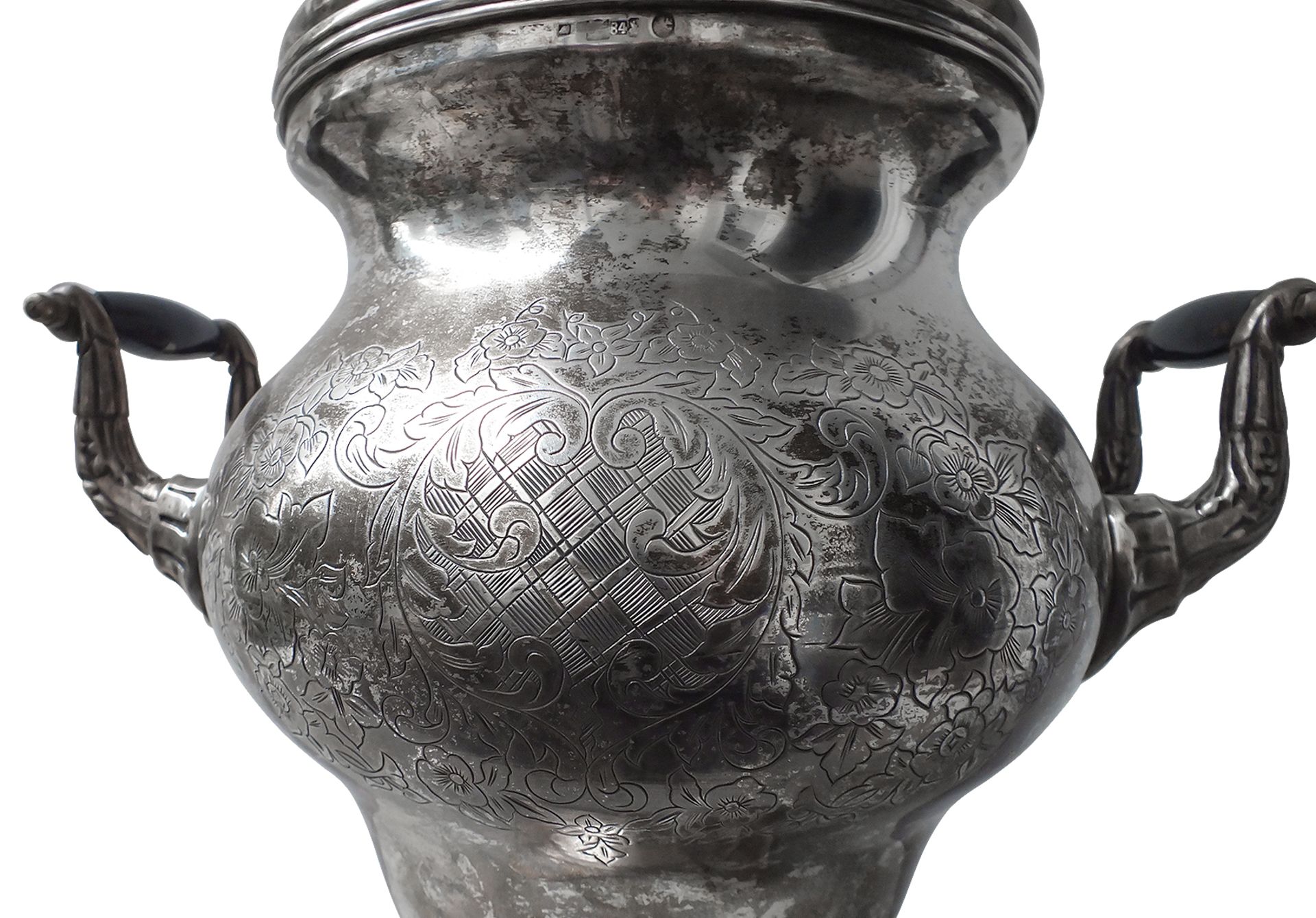 Russian Samovar. Moscow.<br>Silver. Floral ornament. Wood. Marks: "84" hallmark, Moscow town arms "S - Bild 3 aus 3