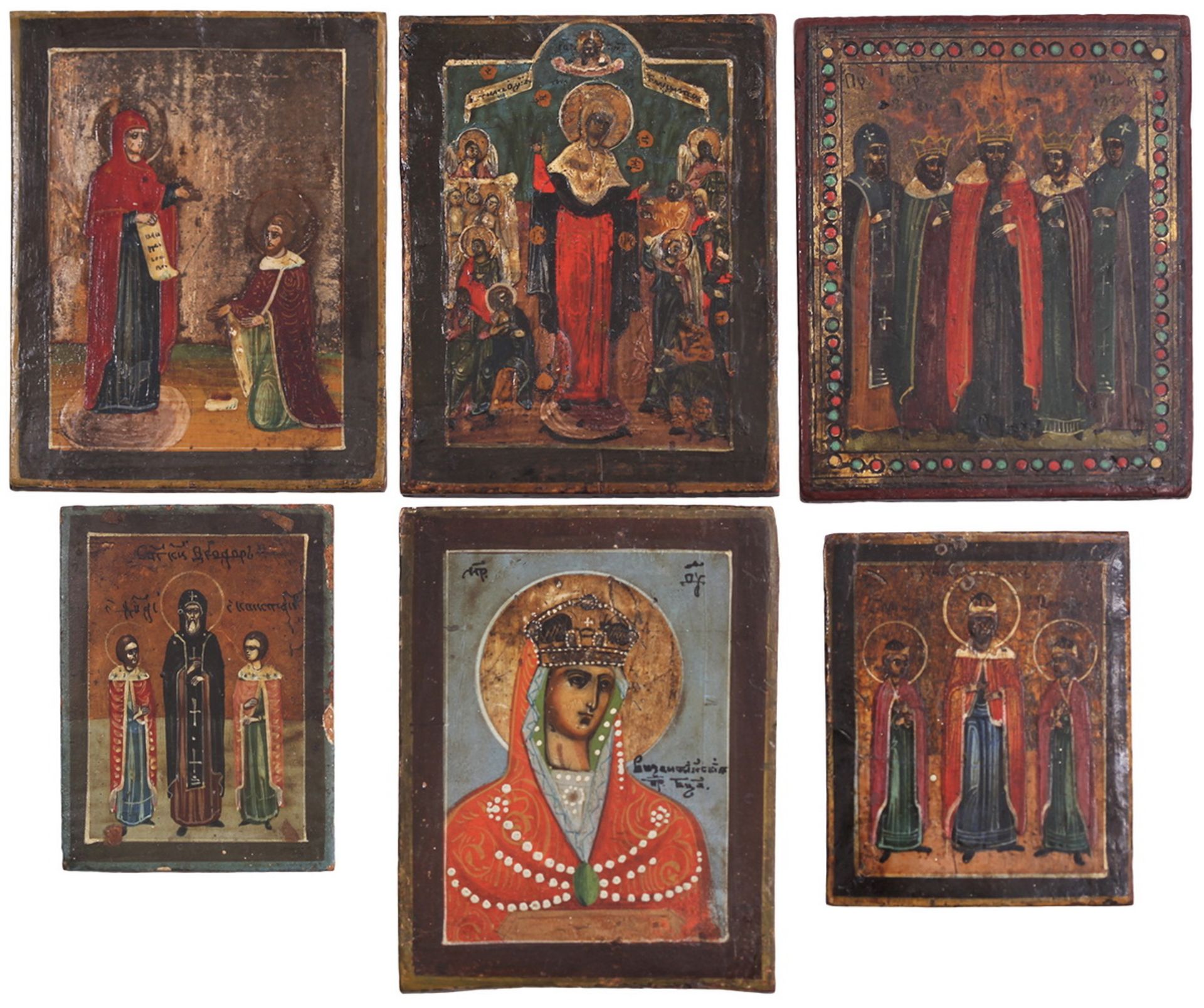 Six icons showing images of The Bogolubskaya Mother of God; The mother of God joy to all who grieve;