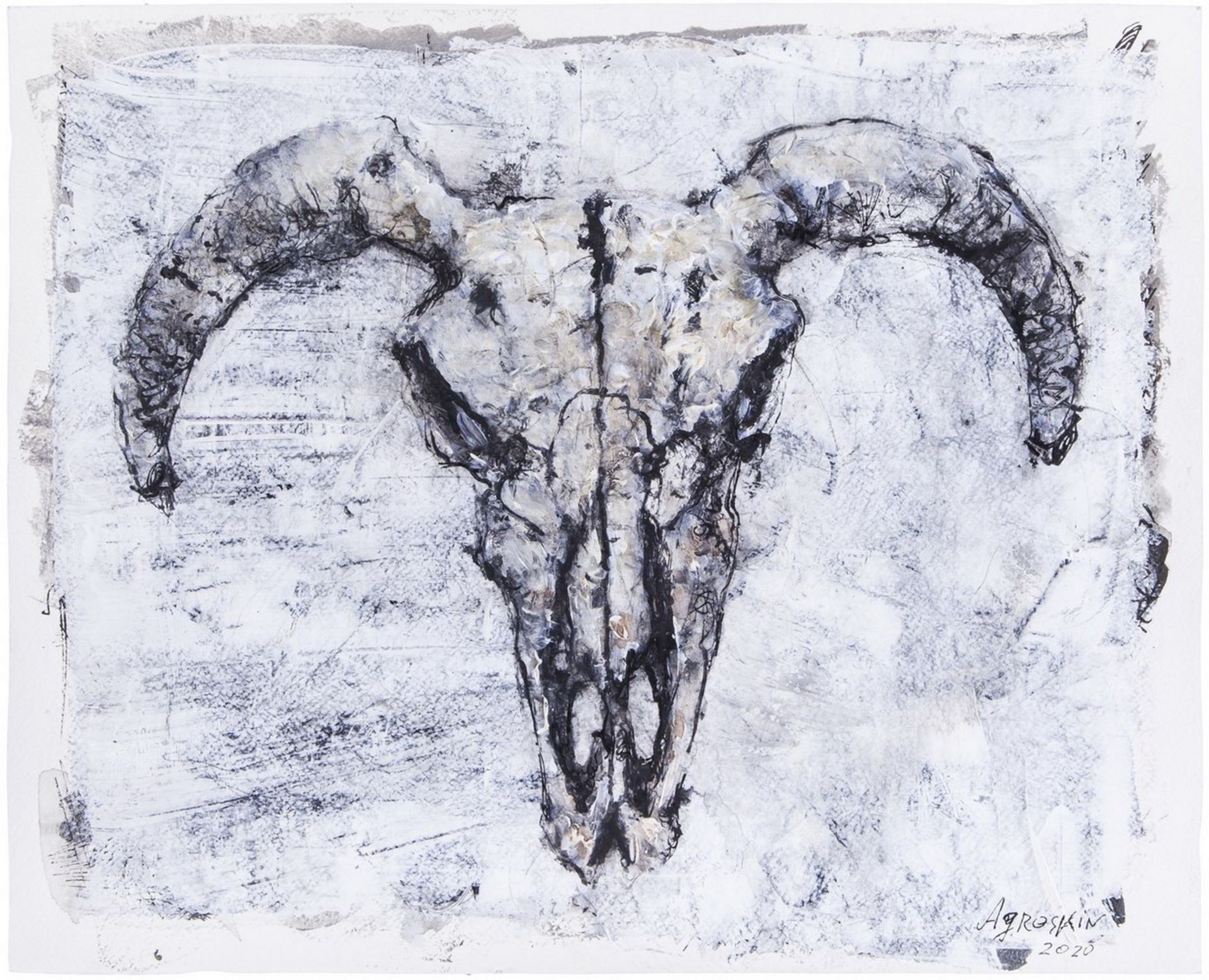 Agroskin, S.E. A scull. 2020. Paper, mixed media. 41x51 cm. <br>Signed. Sales:  Lyon &amp; Turnbull  - Bild 2 aus 3