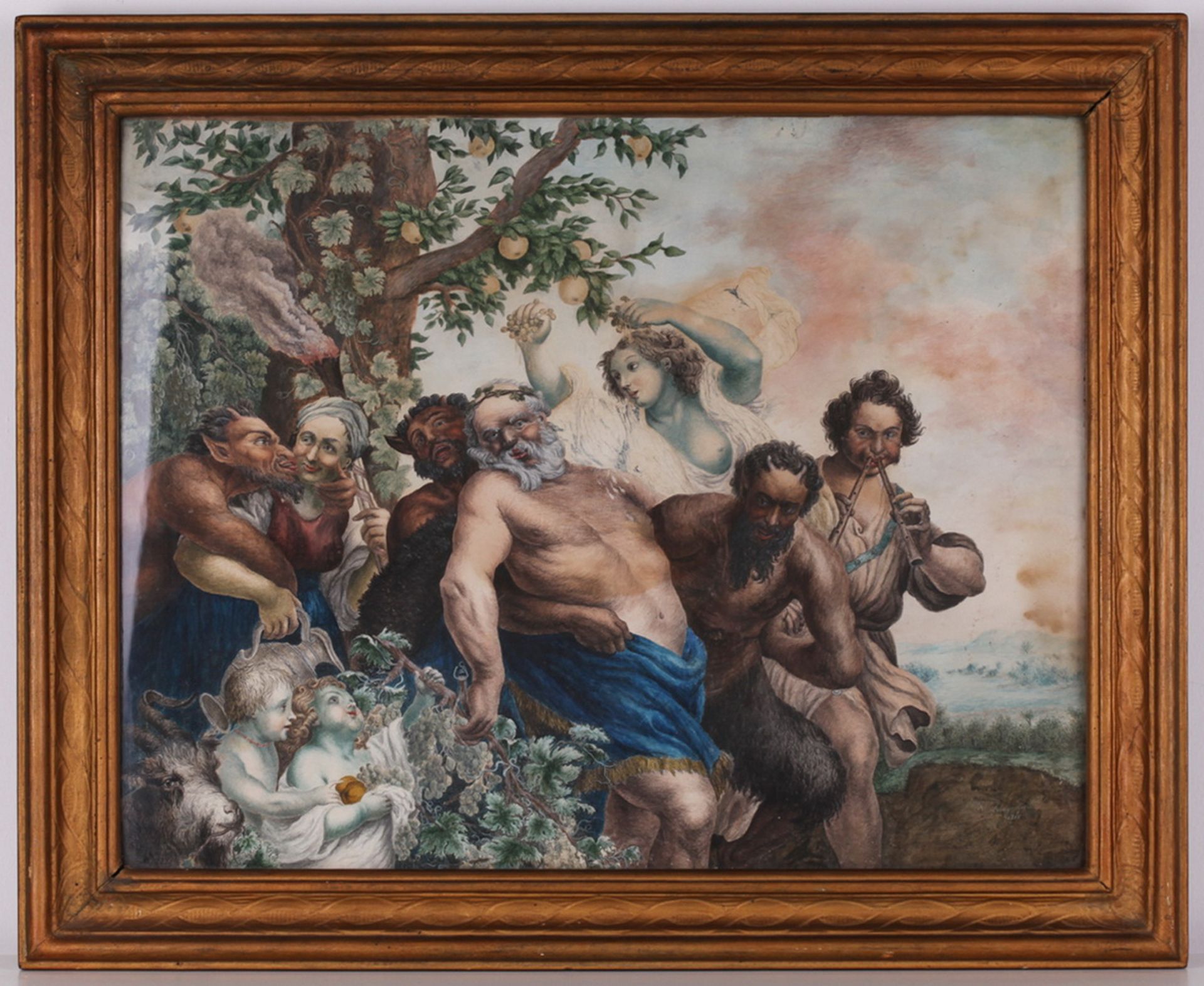 Lange, V. Bacchanalia. 1810. Oil on canvas. 38,5x19 cm.<br>Signed and framed. - Bild 3 aus 4