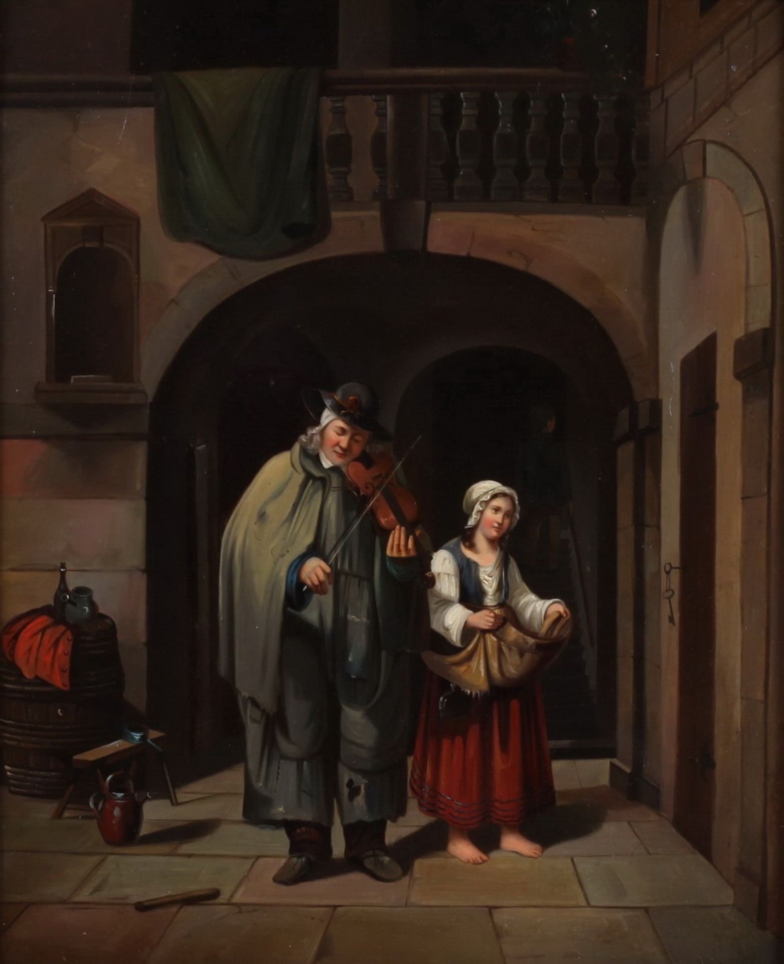 Unknown artist. Violinist and woman. <br>Framed. 1840s. Copper plate, oil. 33x27,5 см. - Bild 2 aus 3