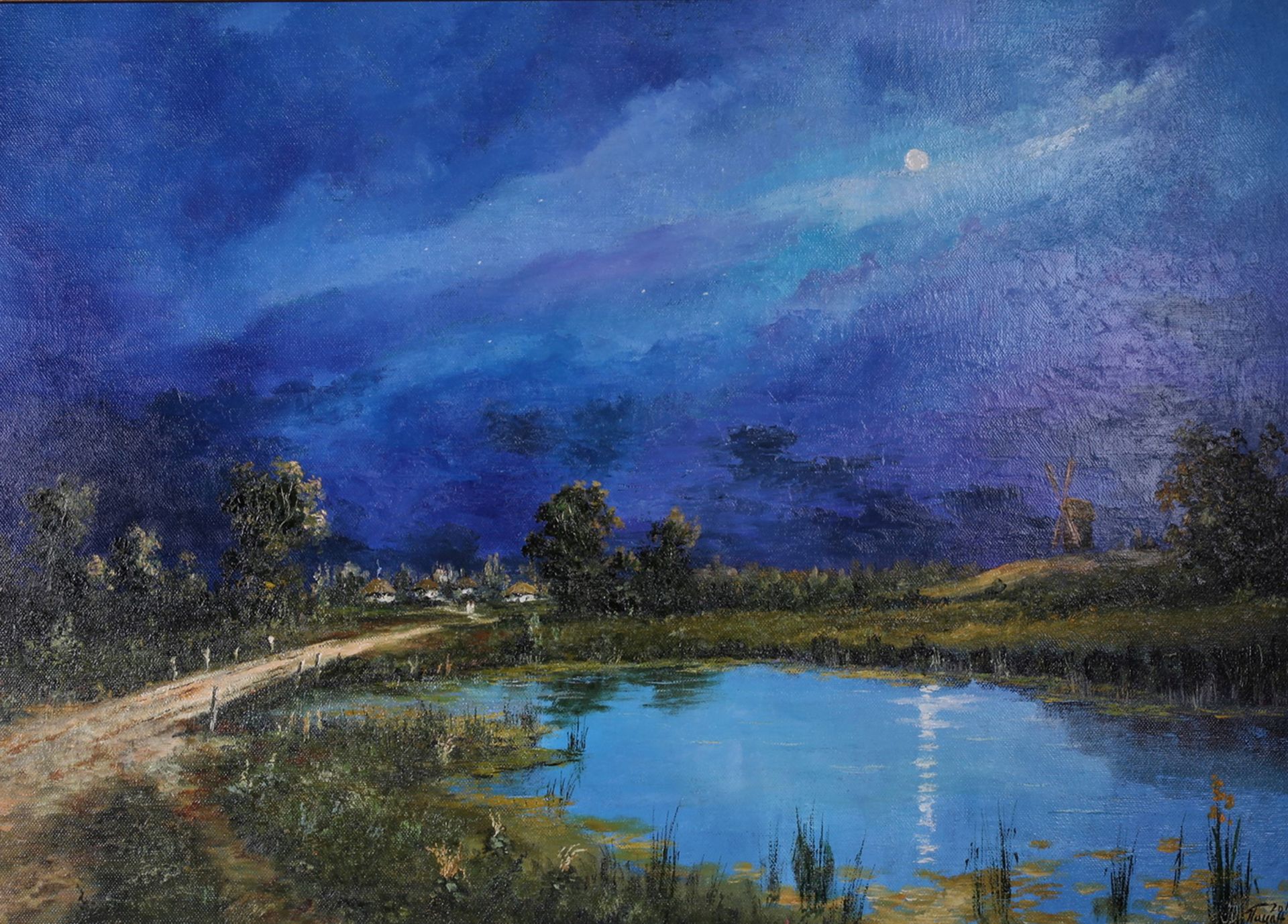 Pazan, U. Ukrainian landscape in the evening.Signed and framed. 2019. Oil on canvas. 50x70 cm.