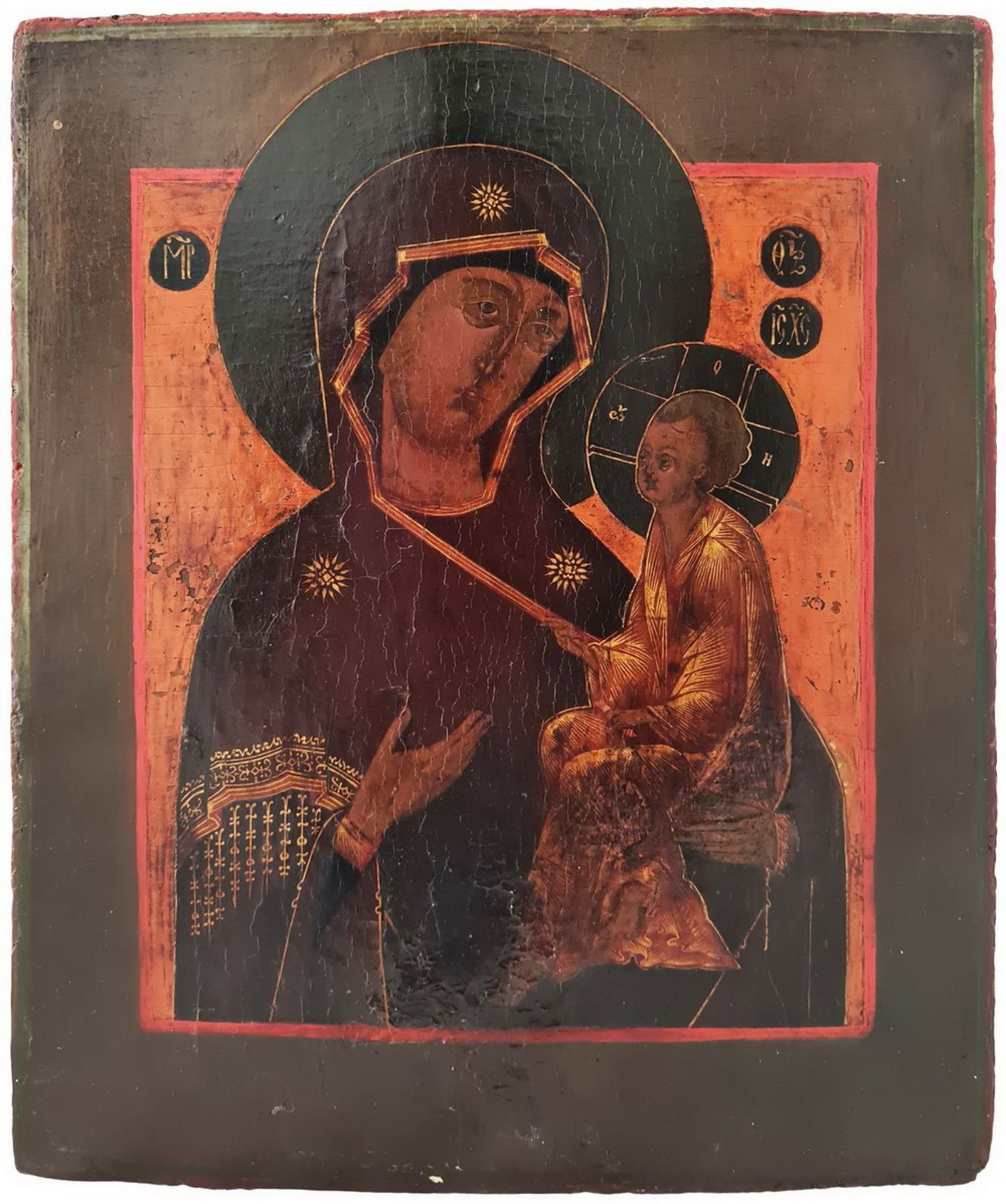 Russian icon "Mother of God Tihvinskaya". - 19th century; 31x26 cm.<br>Tempera on wood, levkas.