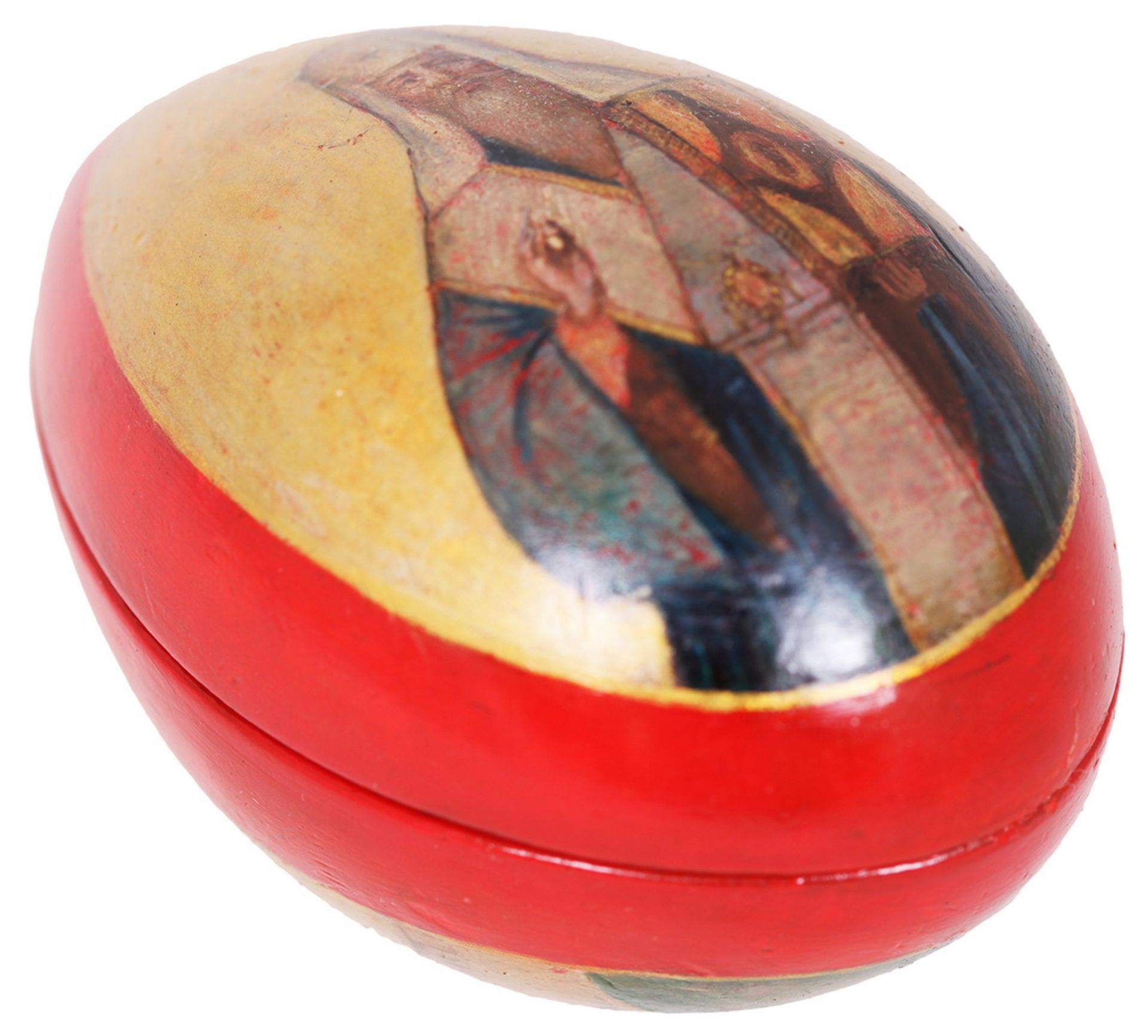 Russian Easter egg with a lacquer miniature. - Lukutin factory, second half 19th century. - 10x7 cm.