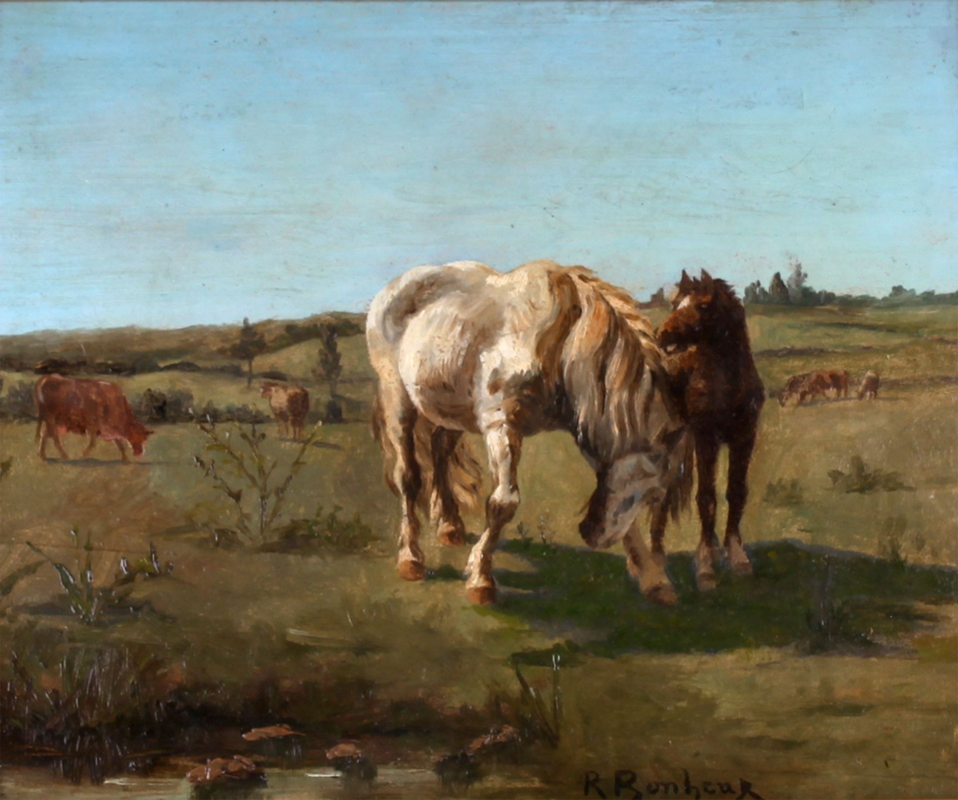 Bonheur, Rosa [attributed to]. Horses. [Second half of the XIX century]. Oil on wood.