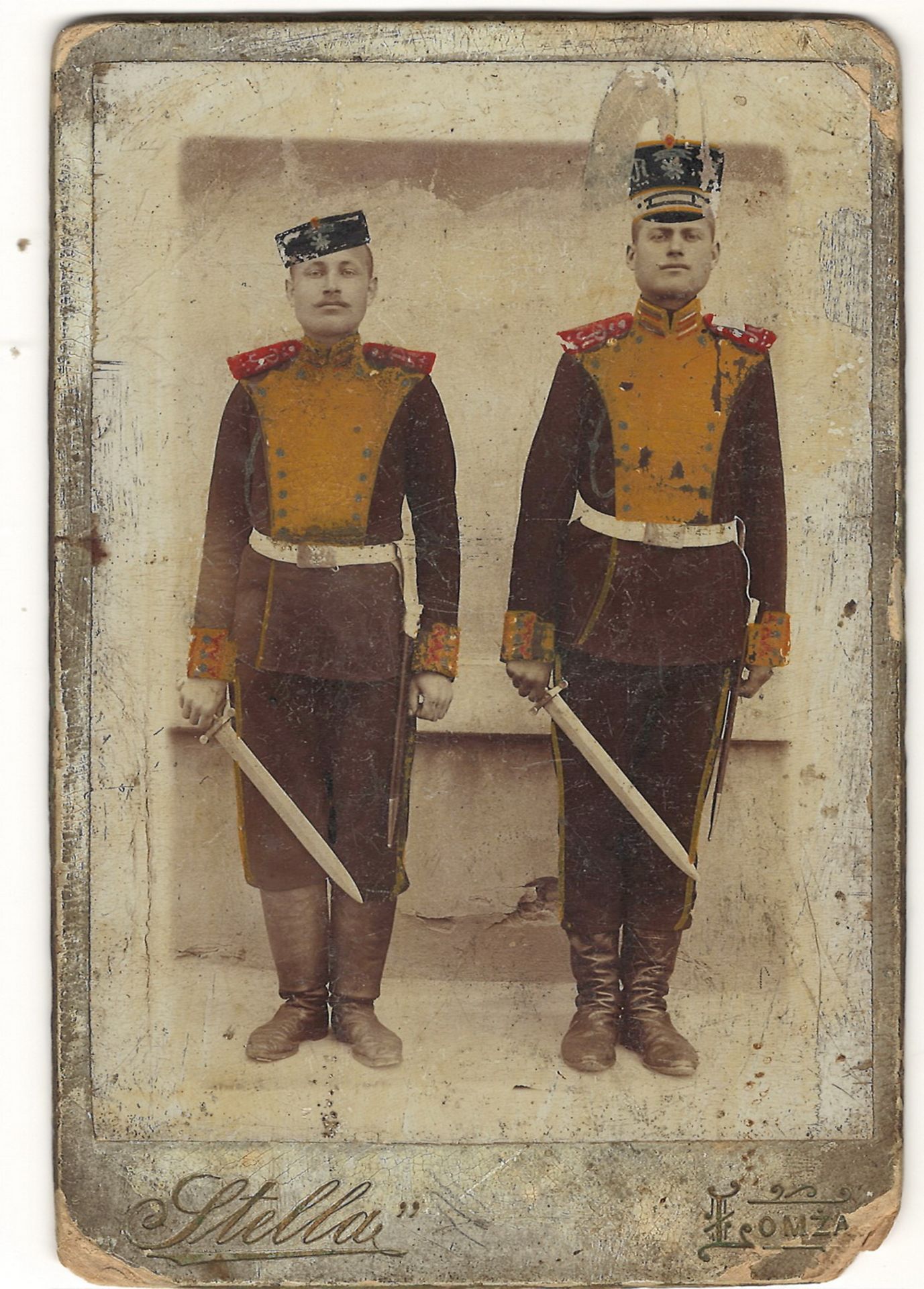 [Russian Empire]. Photograph "Two in military uniform". Russia. Late 19th - Early 20th century. 16x1